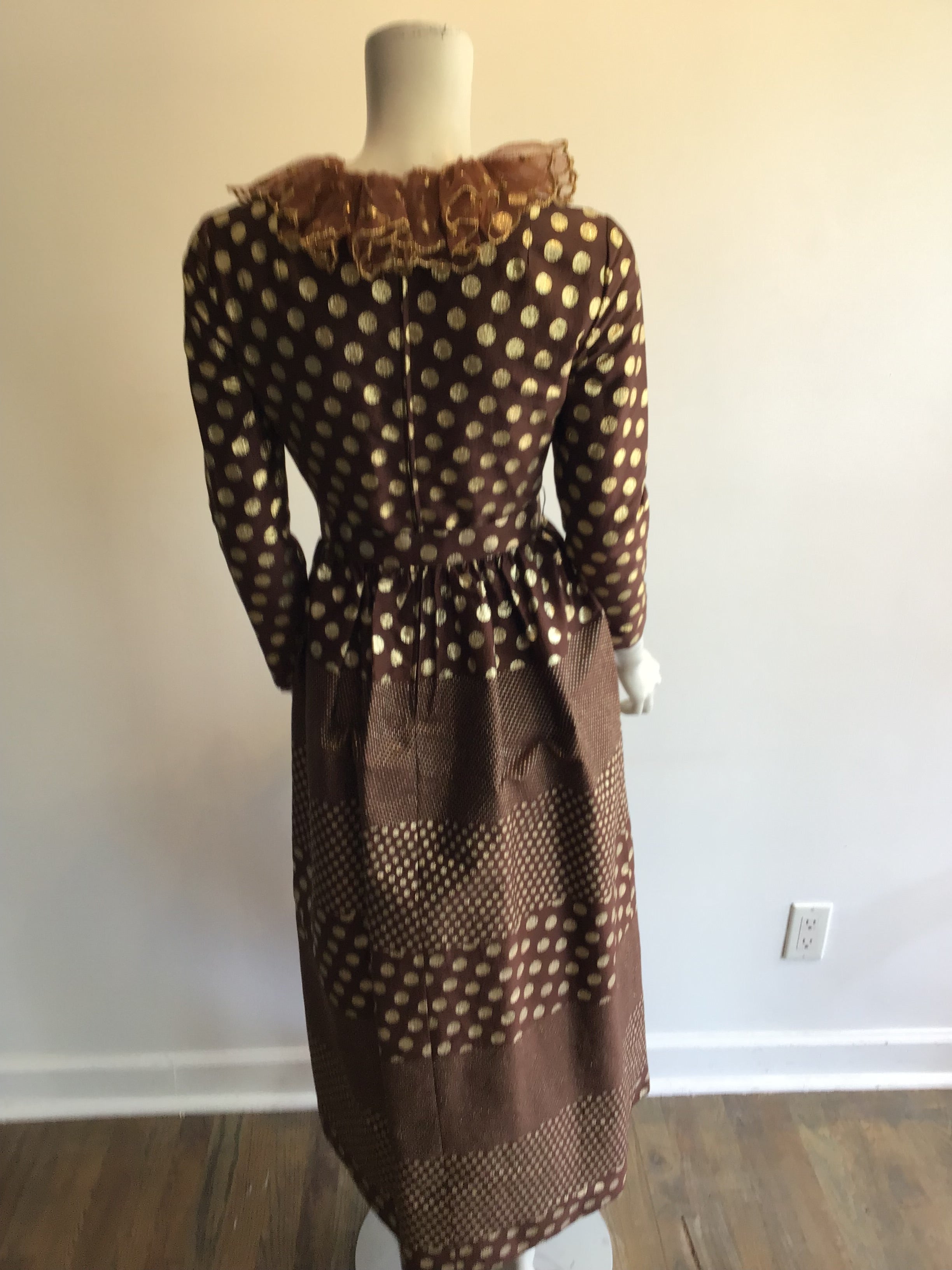 1960’s Brown and Gold Lamé Silk Evening Dress Size 4