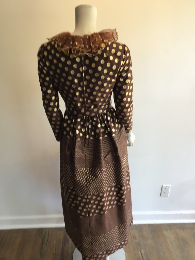 1960’s Brown and Gold Lamé Silk Evening Dress Size 4