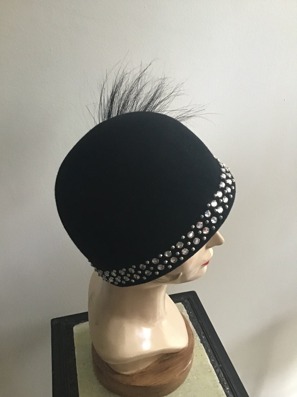 1960s Adolfo II Black Cloche Style Hat