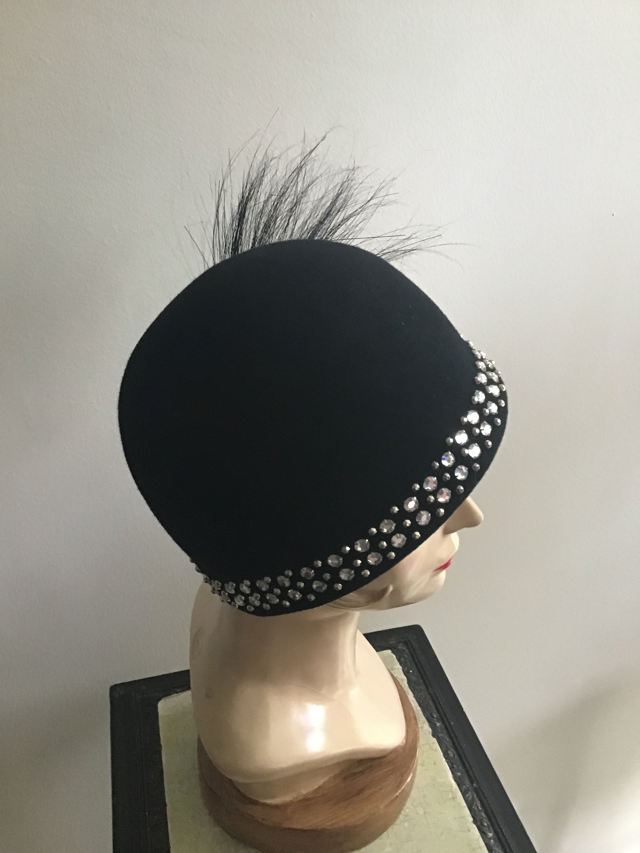 1960s Adolfo II Black Cloche Style Hat
