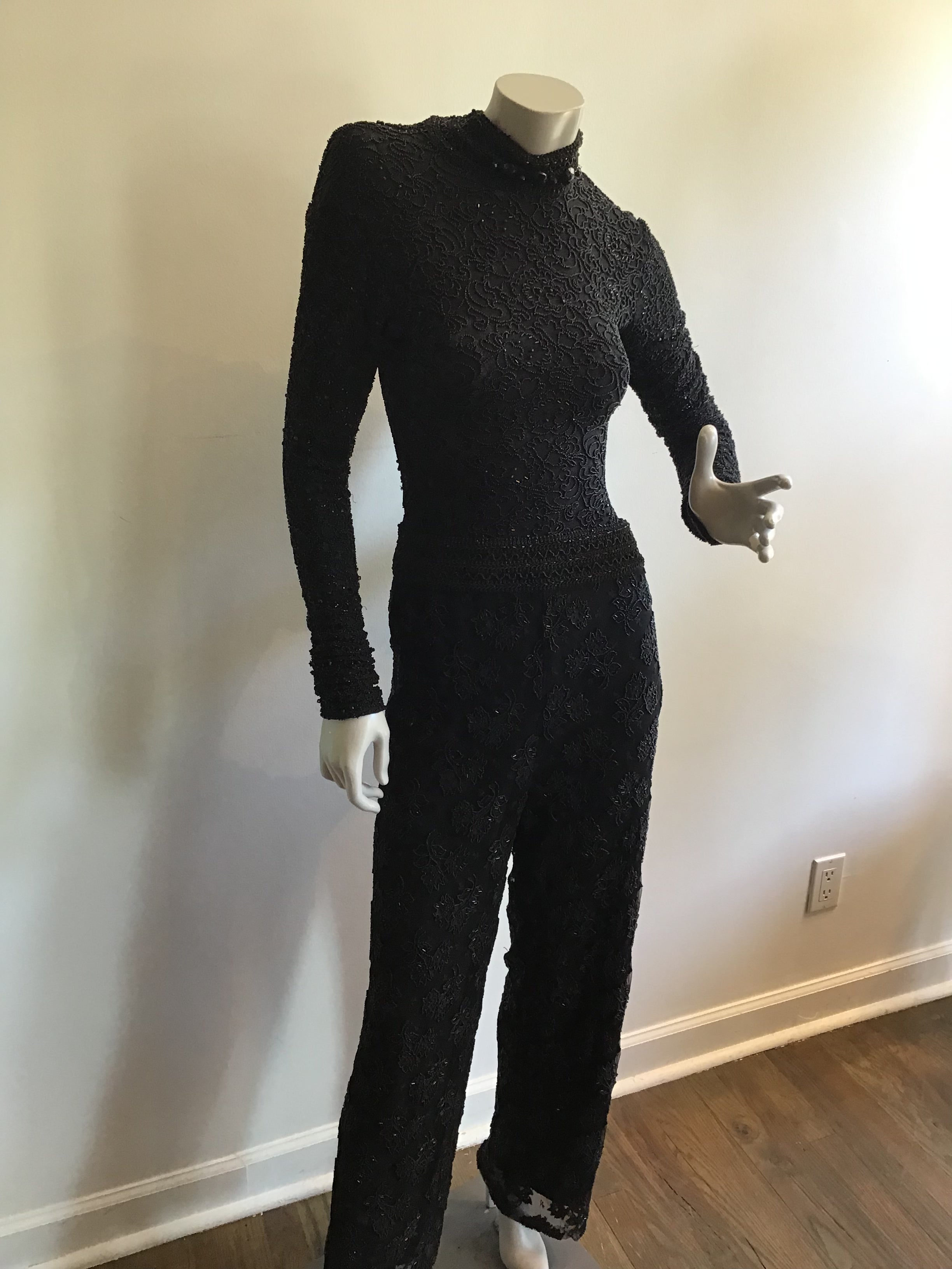 1980's Giorgio di Saint Angelo  Black Beaded Unitard and Pants Size 6/8