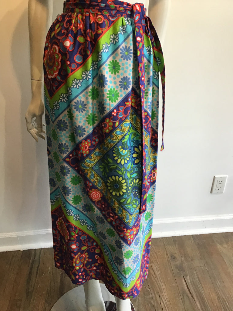 1960’s Cotton Multicolored Janet Lynn Wrap Long Skirt