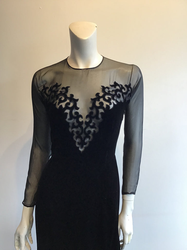 1990s Oscar de La Renta Silk Velvet and Chiffon Evening Gown Size 6