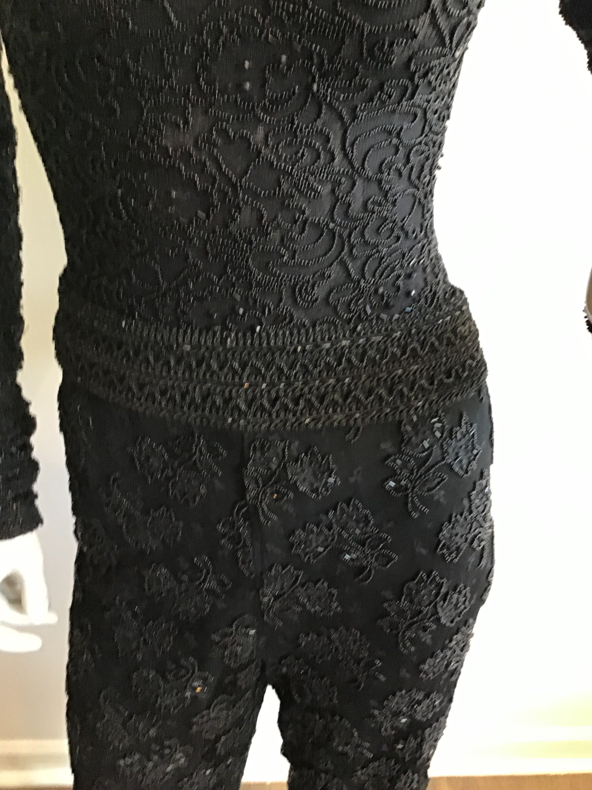 1980's Giorgio di Saint Angelo  Black Beaded Unitard and Pants Size 6/8