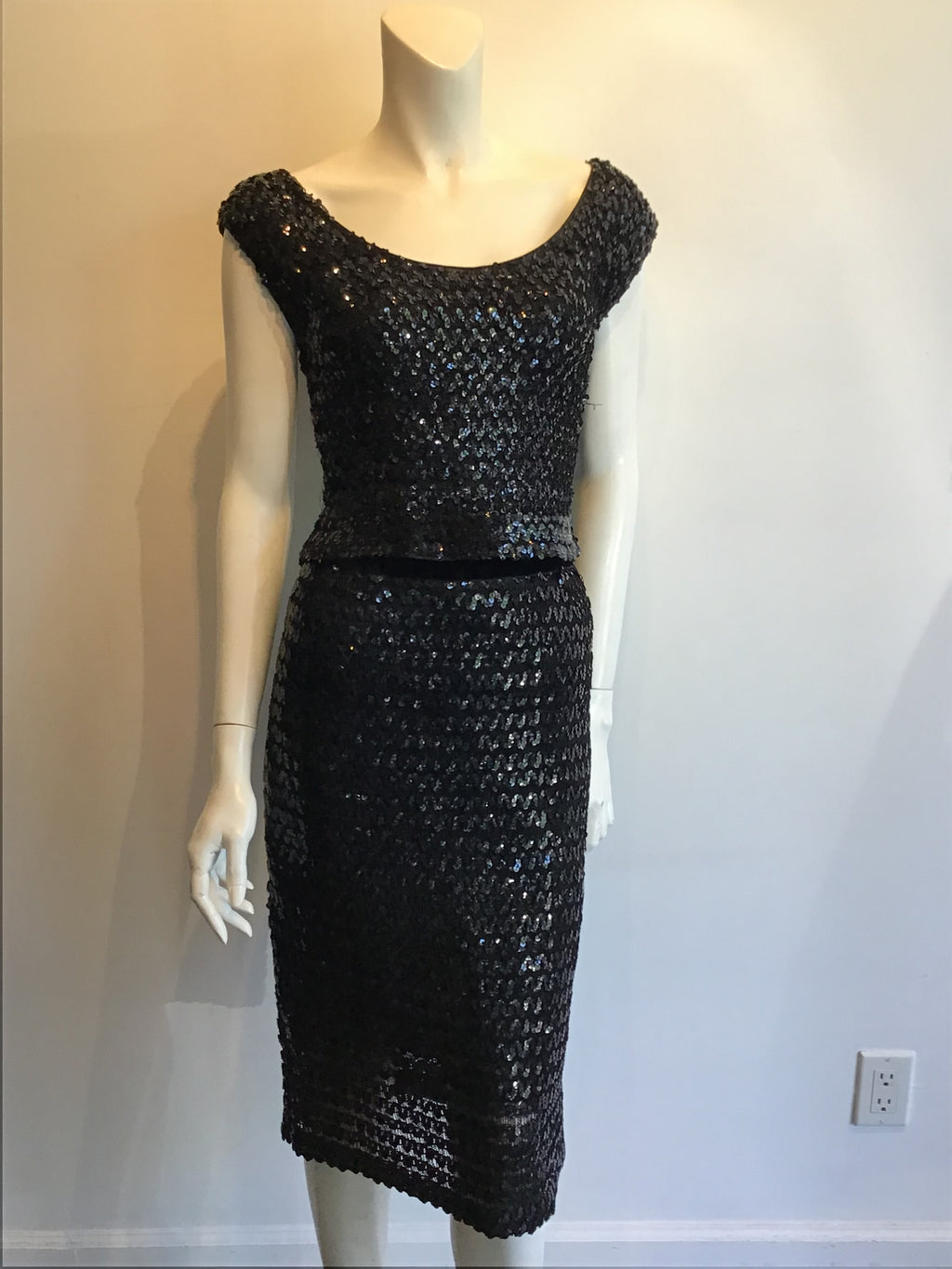 1960’s 2 Piece Black Sequined Evening Ensemble Size 2