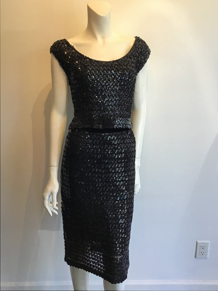 1960’s 2 Piece Black Sequined Evening Ensemble Size 2