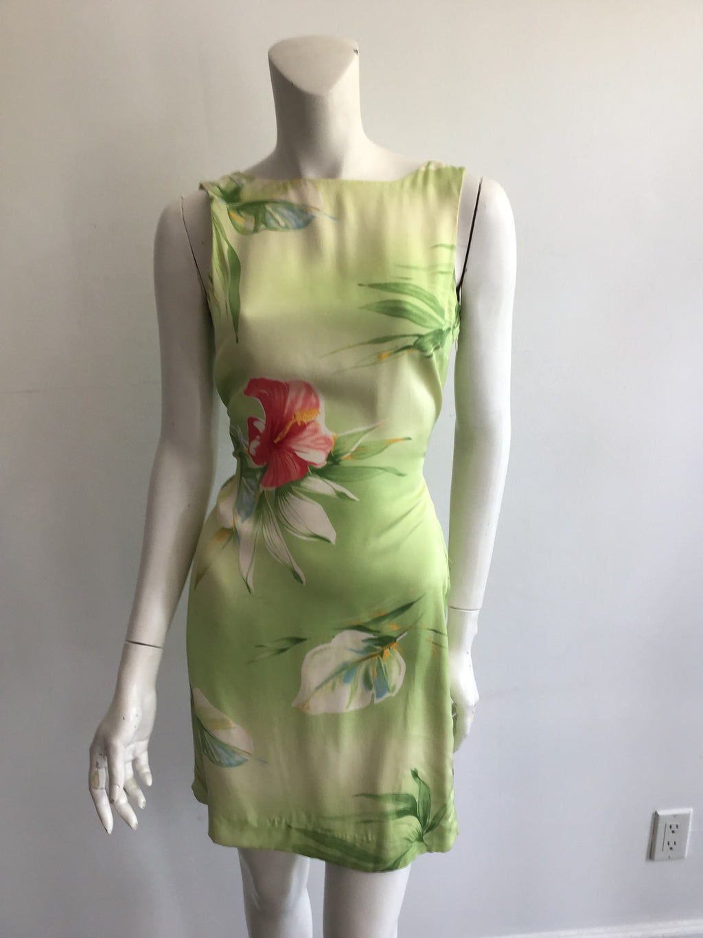2000s Silk Green and Pink Tommy Bahama Dress Size 8