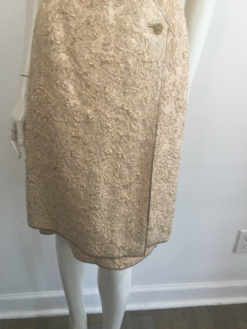 Late 1950s Gold Thread Silk BrocadeDress with Jacket Size 6
