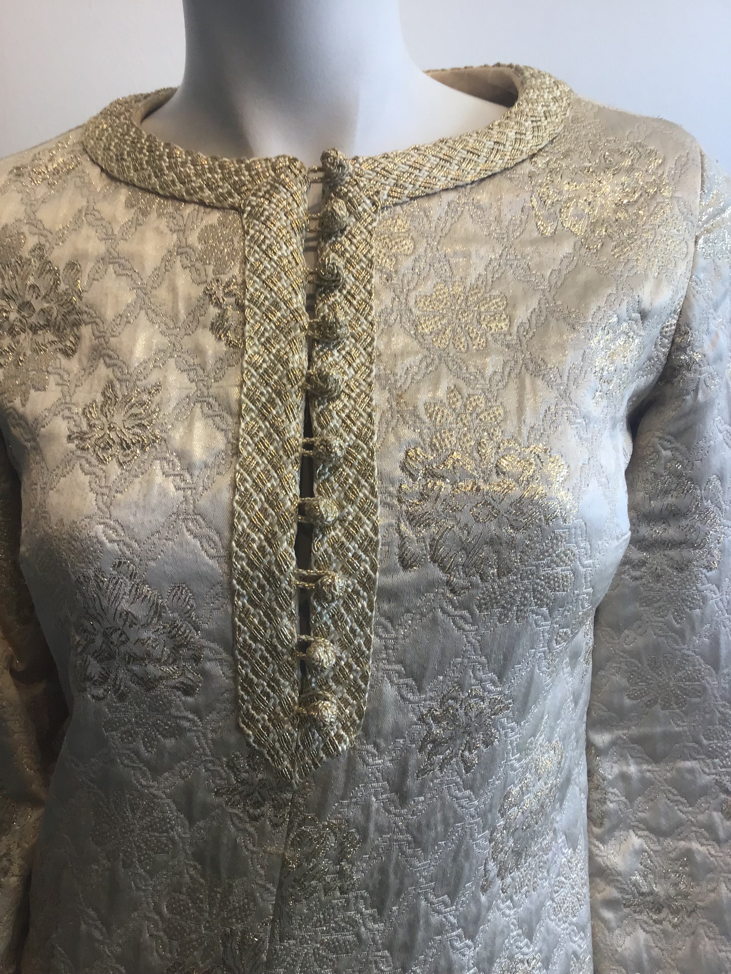 1960’s Gold Silk Brocade Saks Evening Dress Size 2