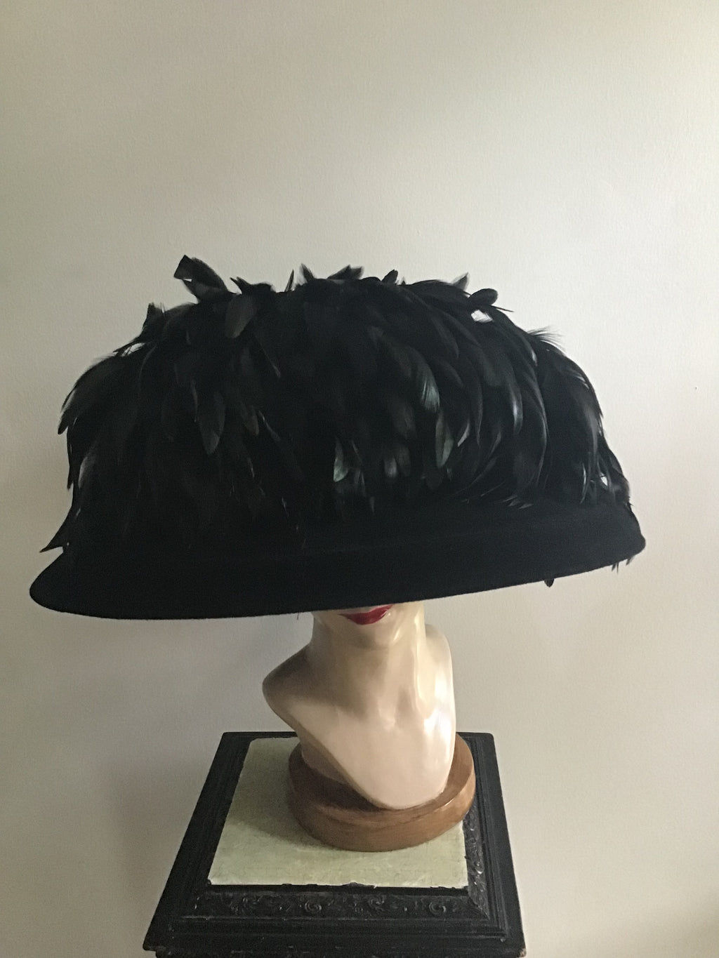 1999 B Michael Couture Black Hat with Feathers
