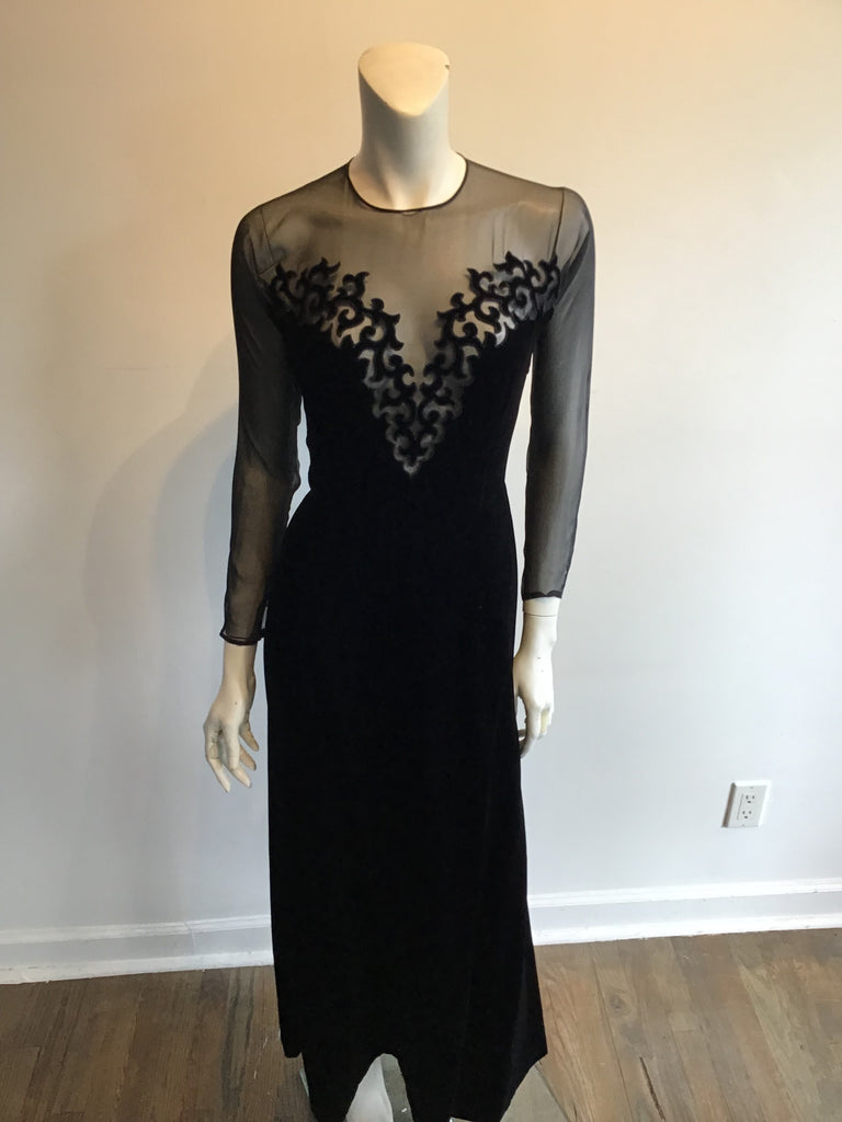 1990s Oscar de La Renta Silk Velvet and Chiffon Evening Gown Size 6
