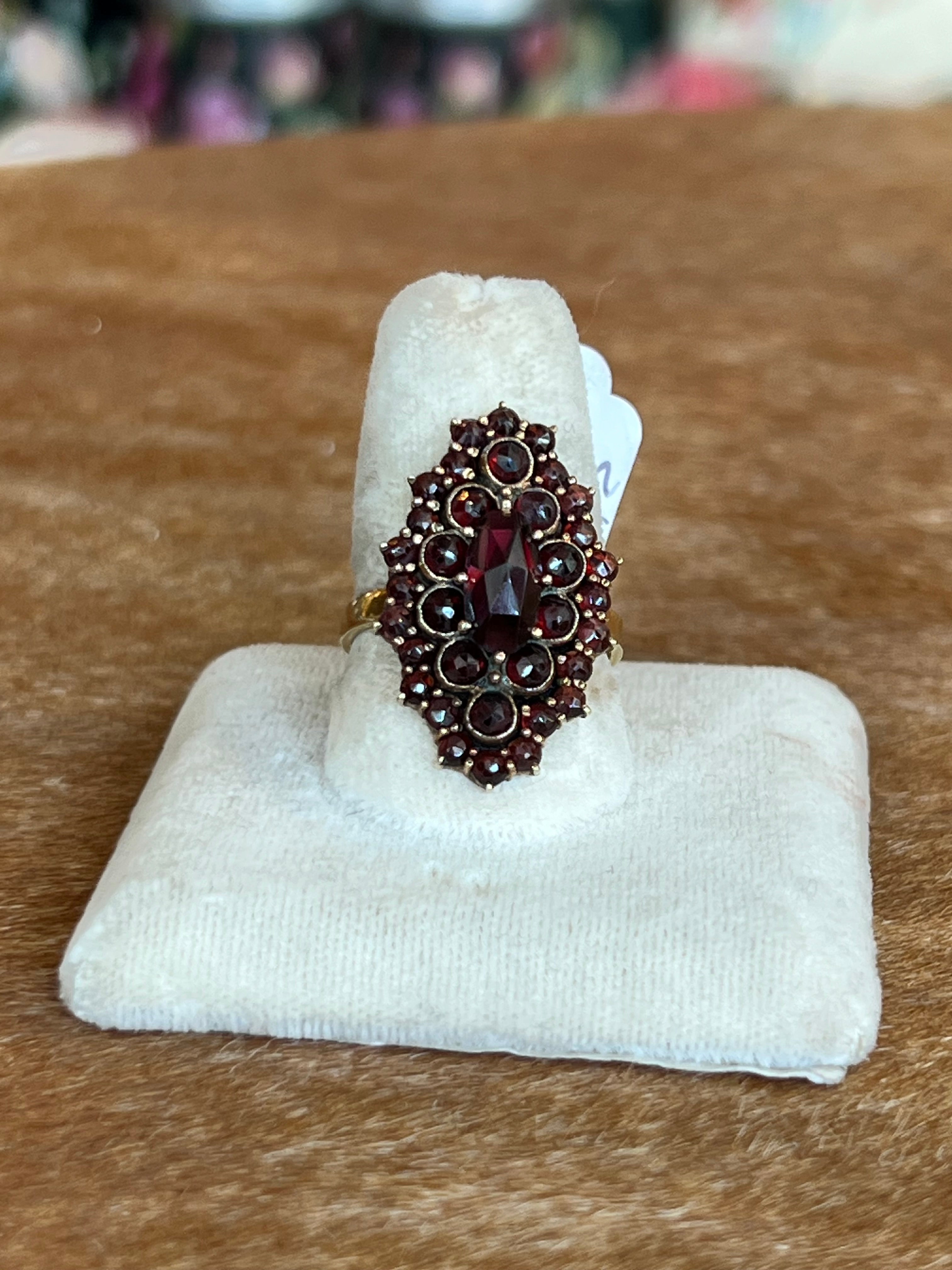 Garnet Cluster Cocktail Ring  Sterling Silver 925 Vermeil Size 7.75