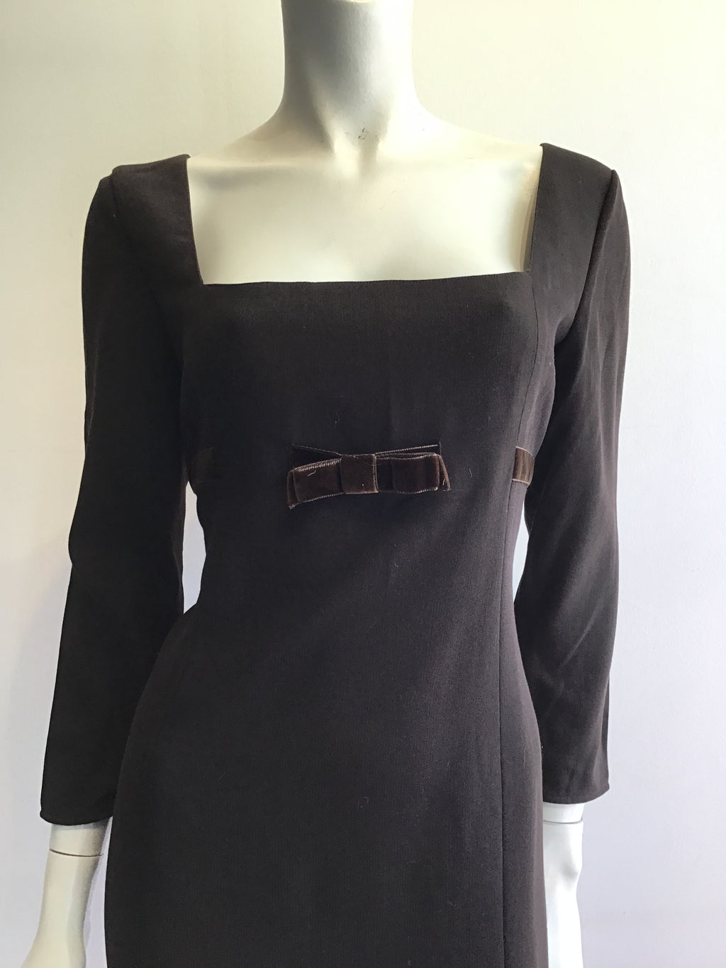 1980’s Brown Wool Crepe Cocktail Dress Size 8
