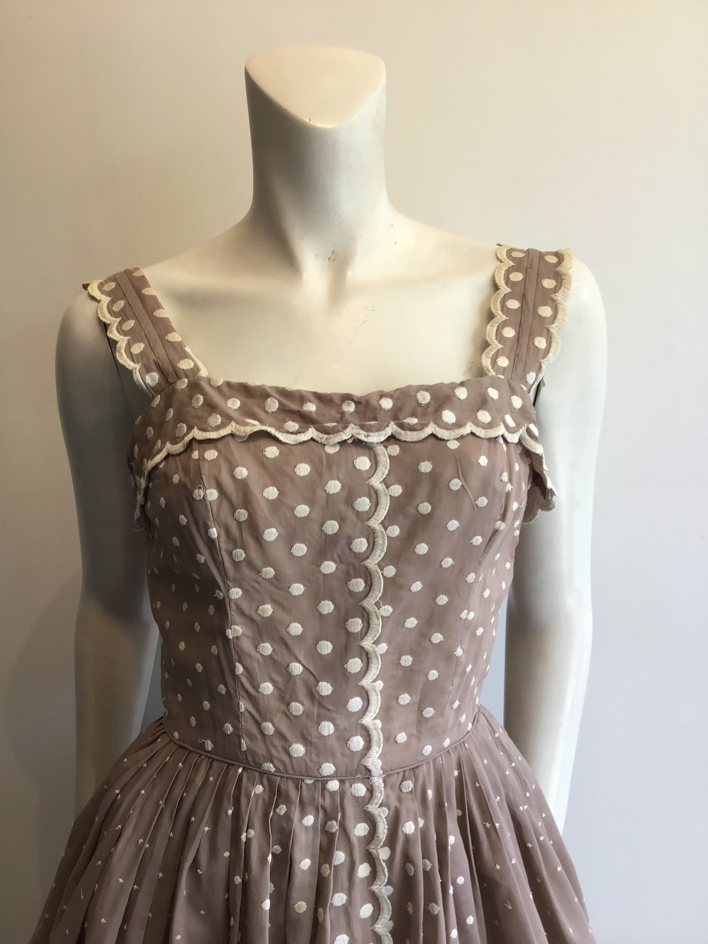 1950’s Taupe Cotton Day Dress Size 0