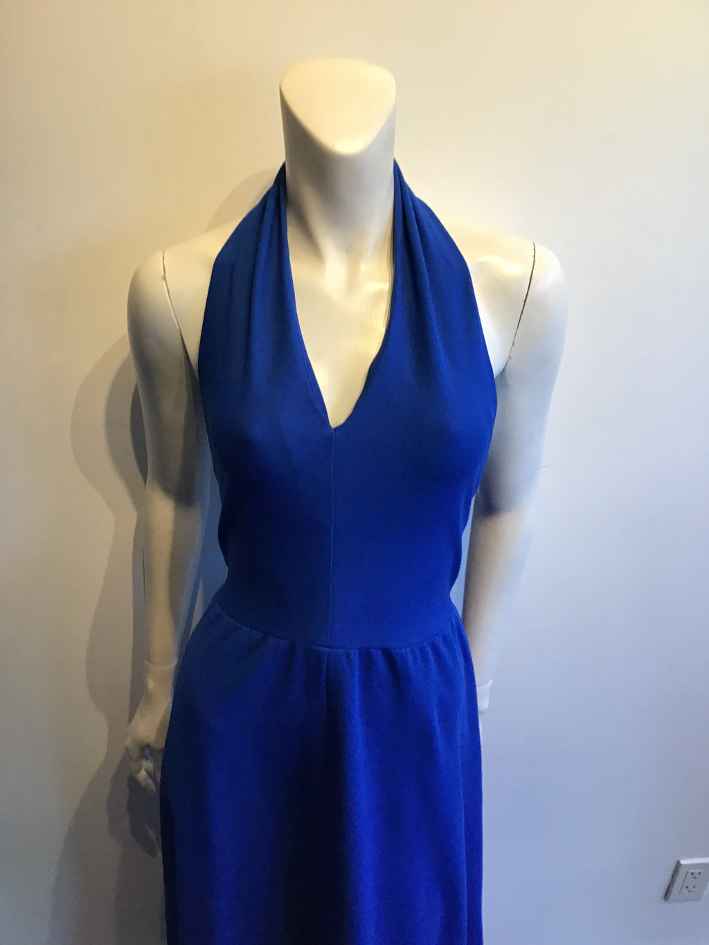 1970’s Cobalt Blue Crepe Polyester Halter dress Size 4