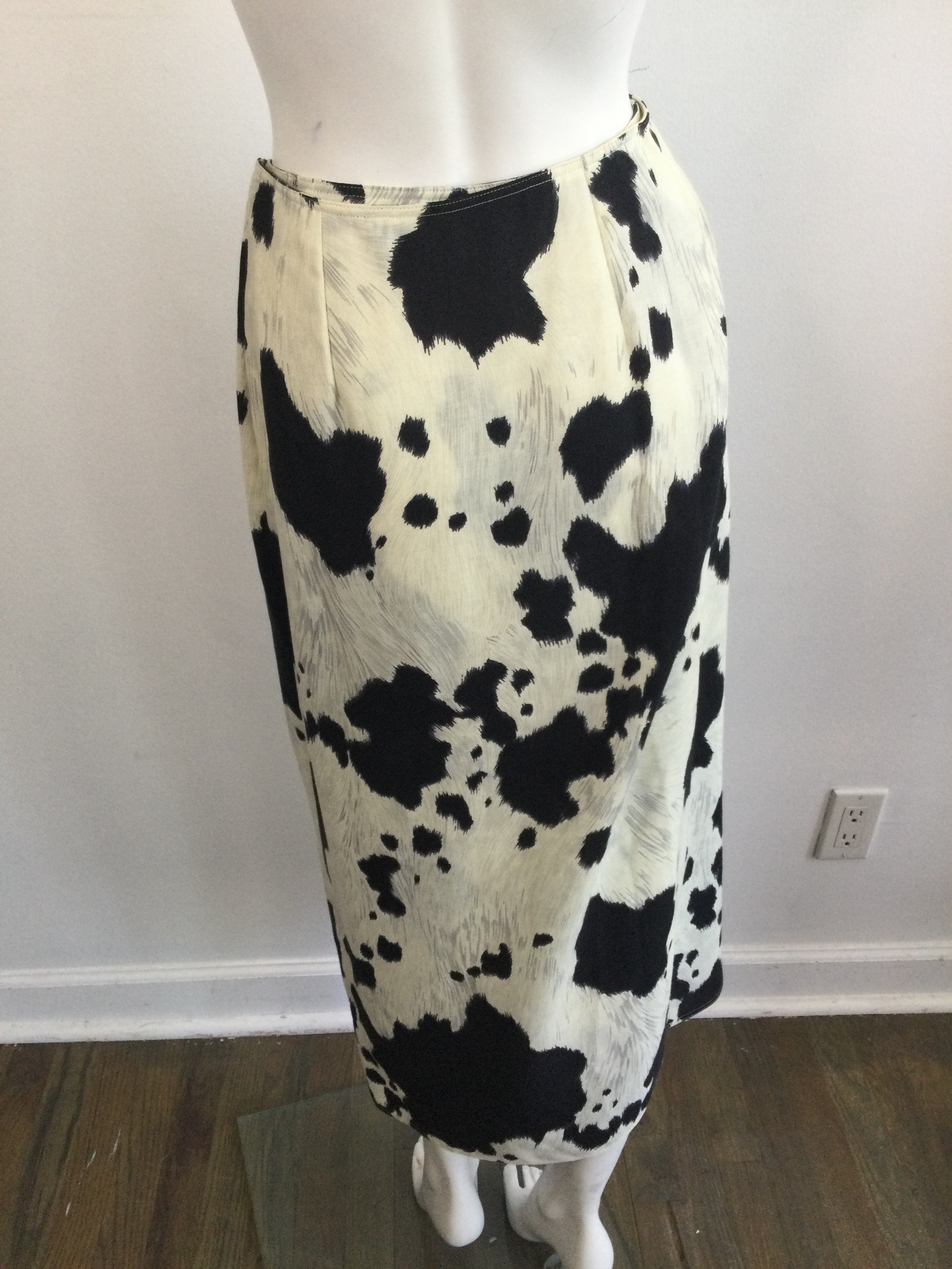 1980s Anne Klein Cotton Black and White Cow Print Size 10