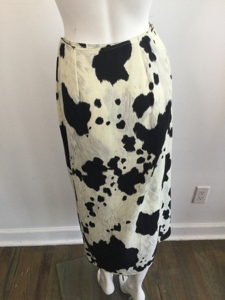 1980s Anne Klein Cotton Black and White Cow Print Size 10