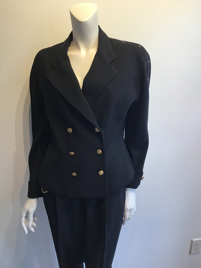 1990s Black Wool Griffith Gray St John’s Pant Suit Size 10