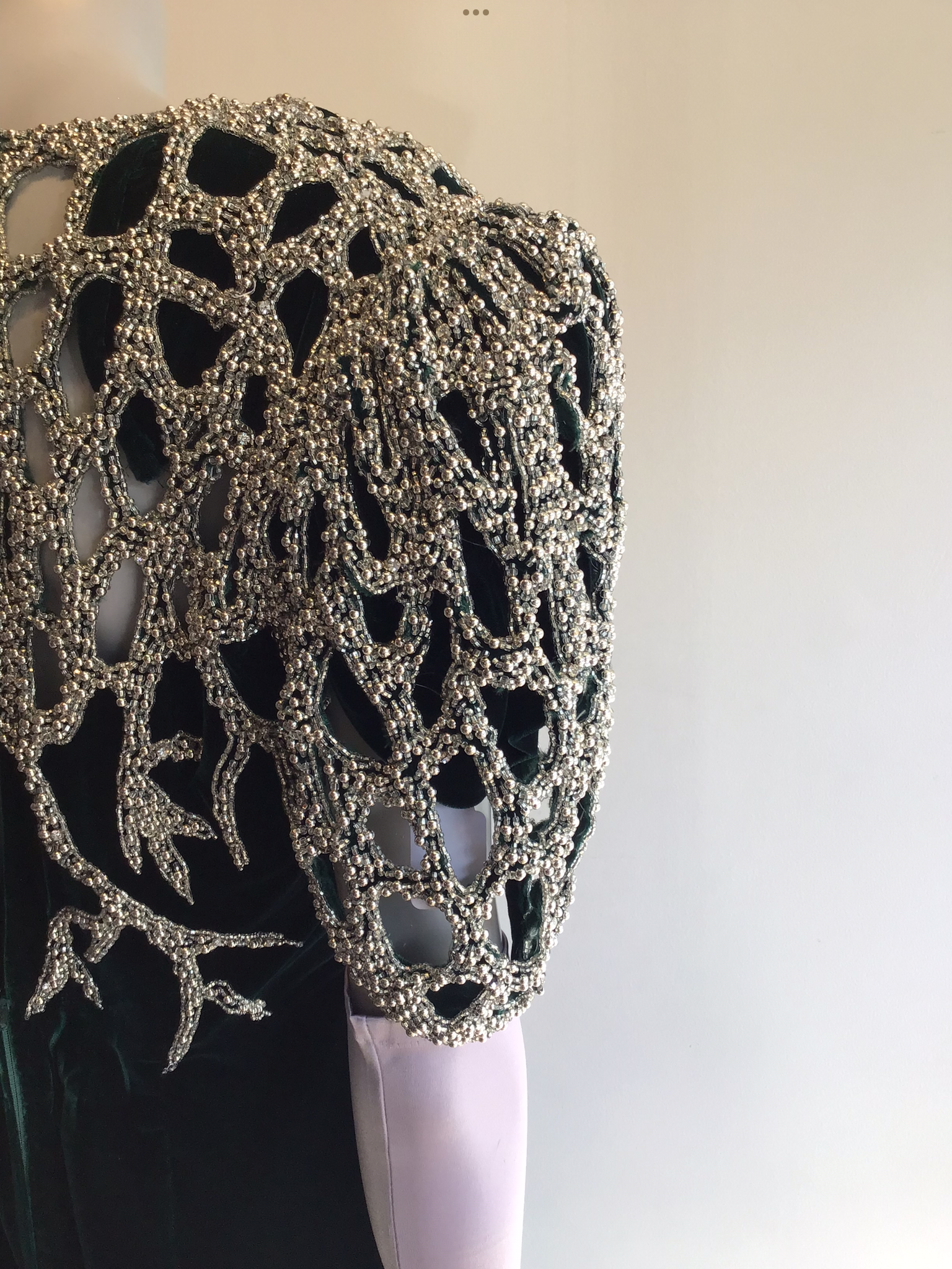 1980’s Forest Green Silk Velvet and Silver Beads Gown attributed to Bob Mackie Gown Size 8