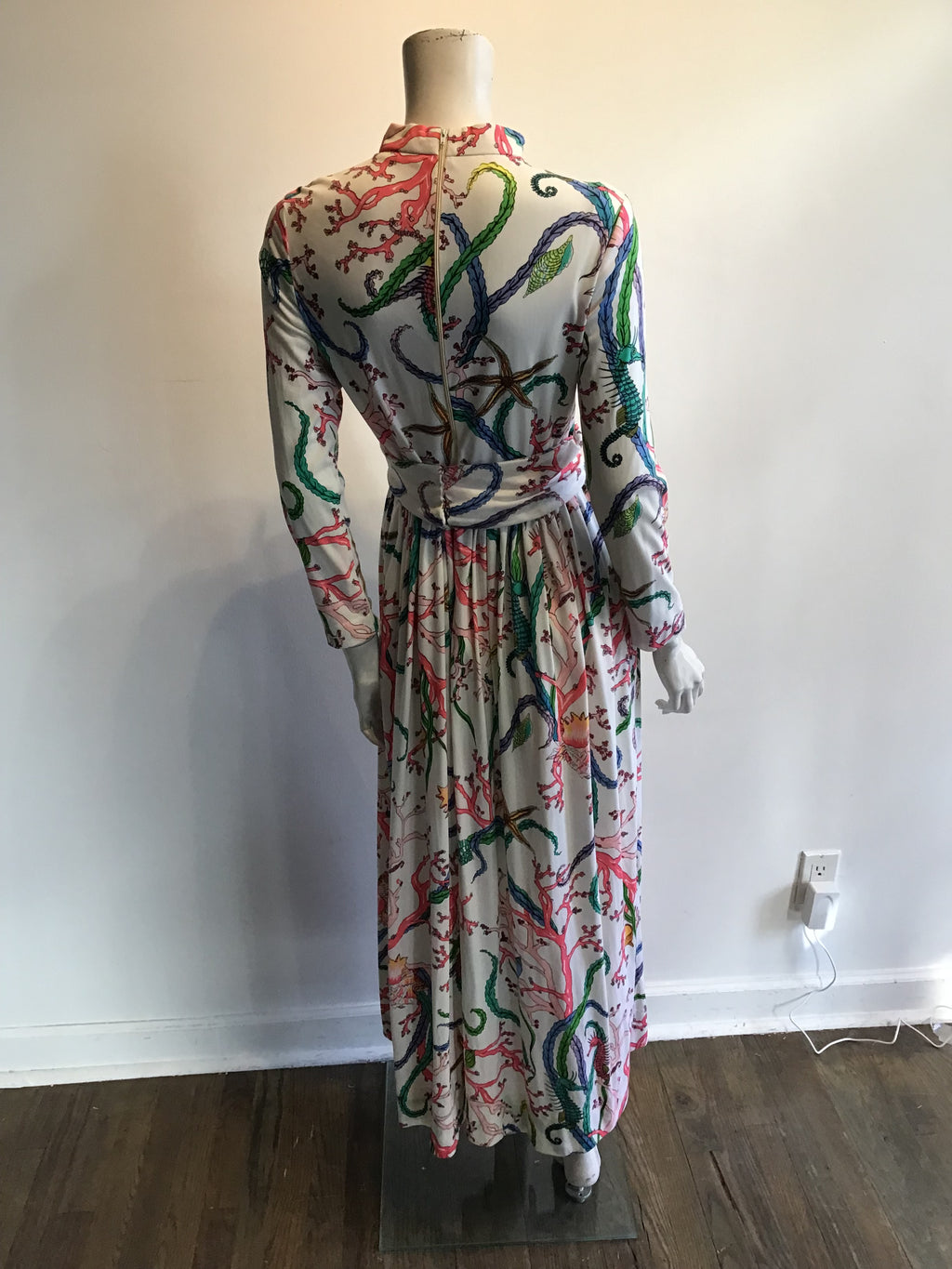 1970’s Turtlegreen Multicolor Polyester Maxi Dress Size 8
