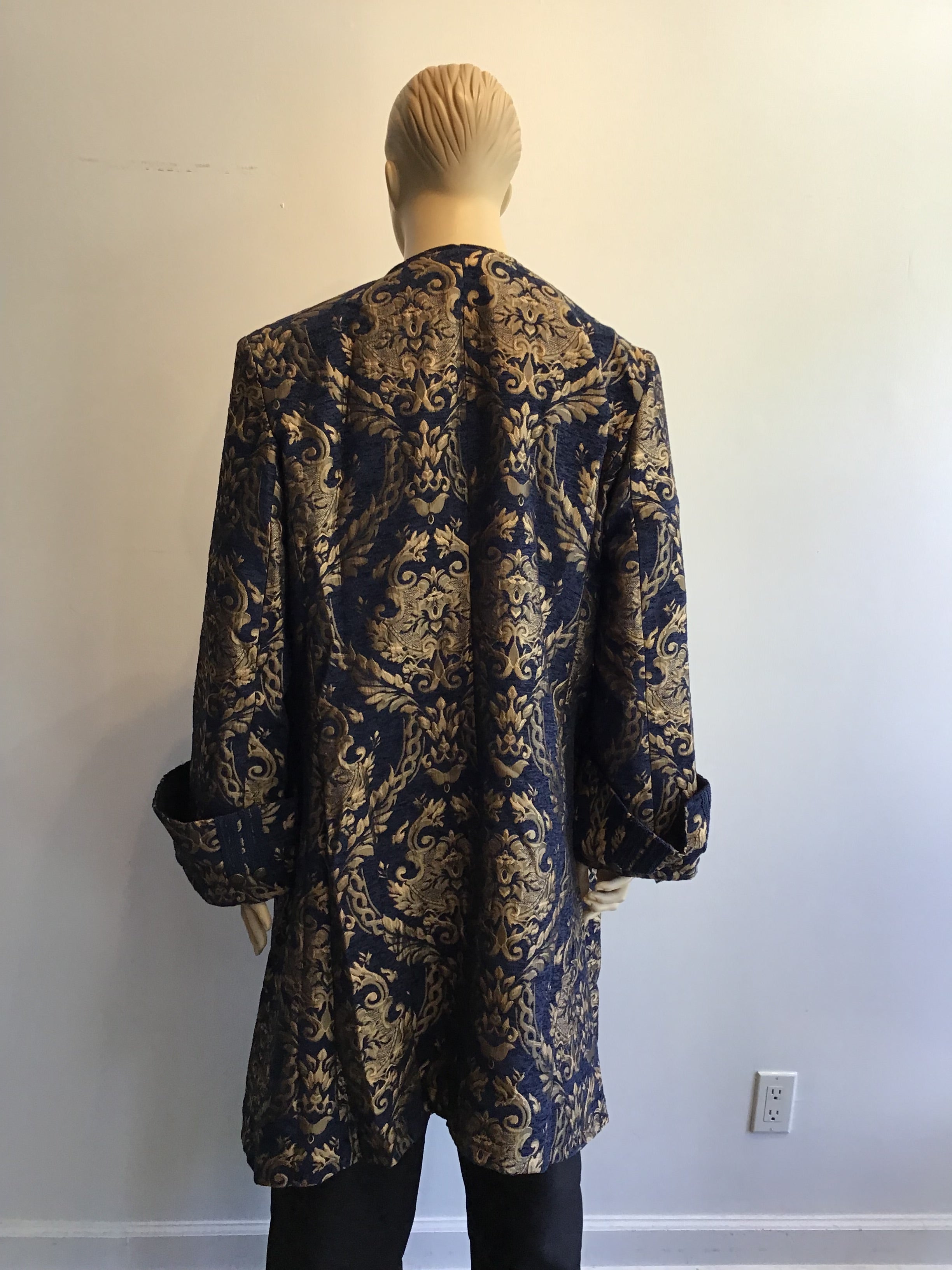 Brocade Military Style Frock Coat-Blue and Gold Men's Costume