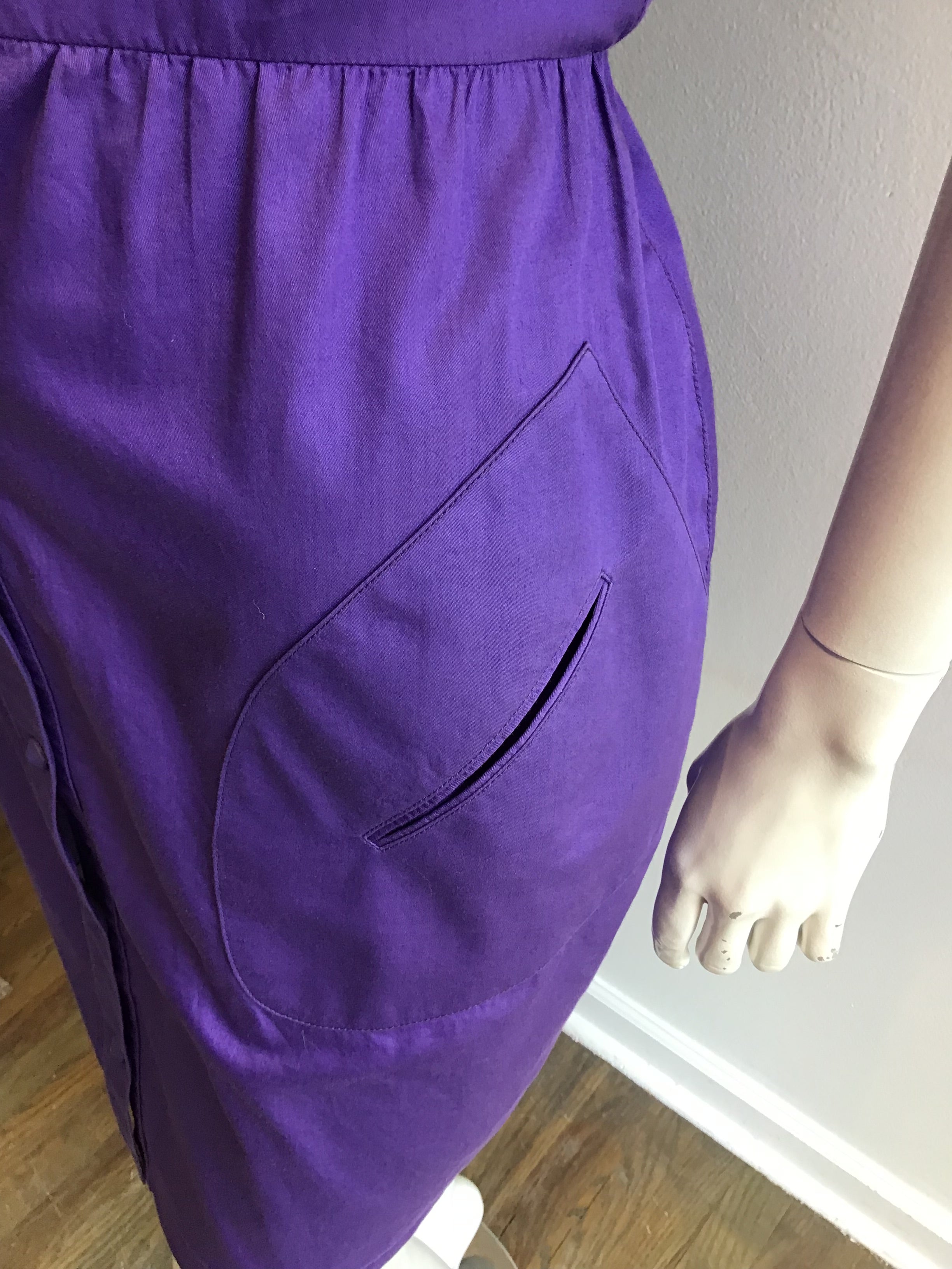 1980’s Thierry Mugler Purple Polished Cotton Dress Size 10