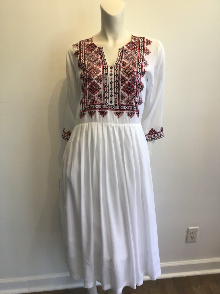 2000s Olivia Dar Cotton Embroidered White Dress Size 10