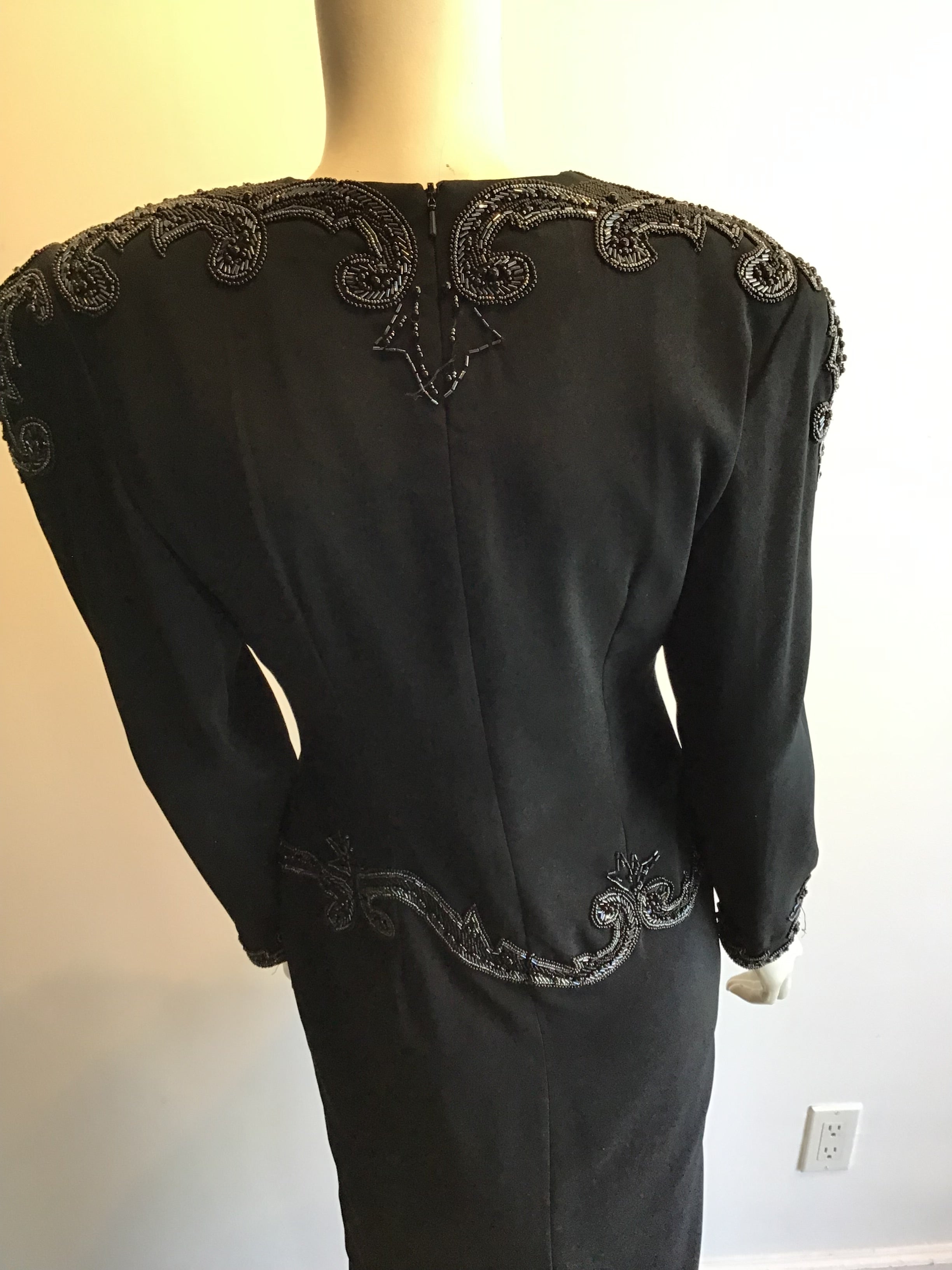 1980’s Black Polyester D’Ore Cocktail Dress Size 8