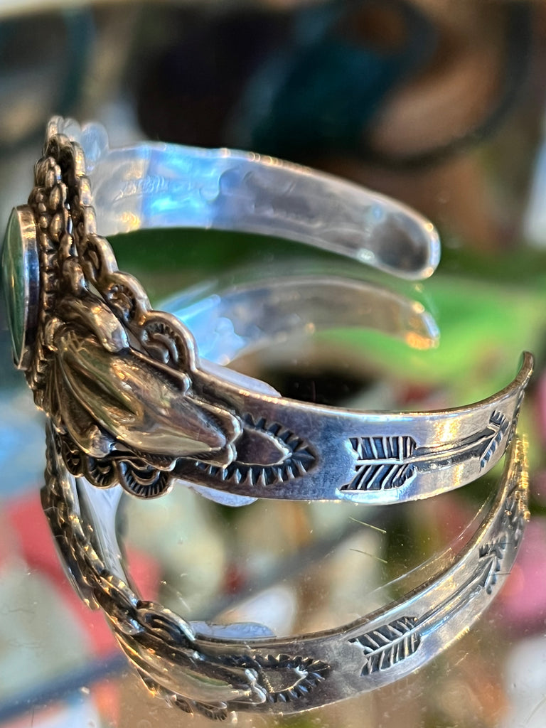 Navajo Sterling Cuff with Turquoise center stone -1970's