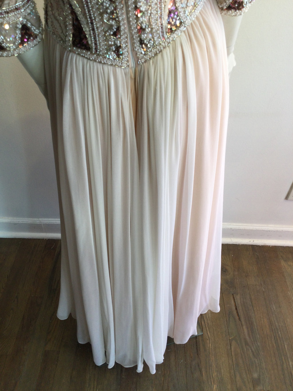 1980’s Bob Mackie Blush Chiffon Beaded Top Evening Gown