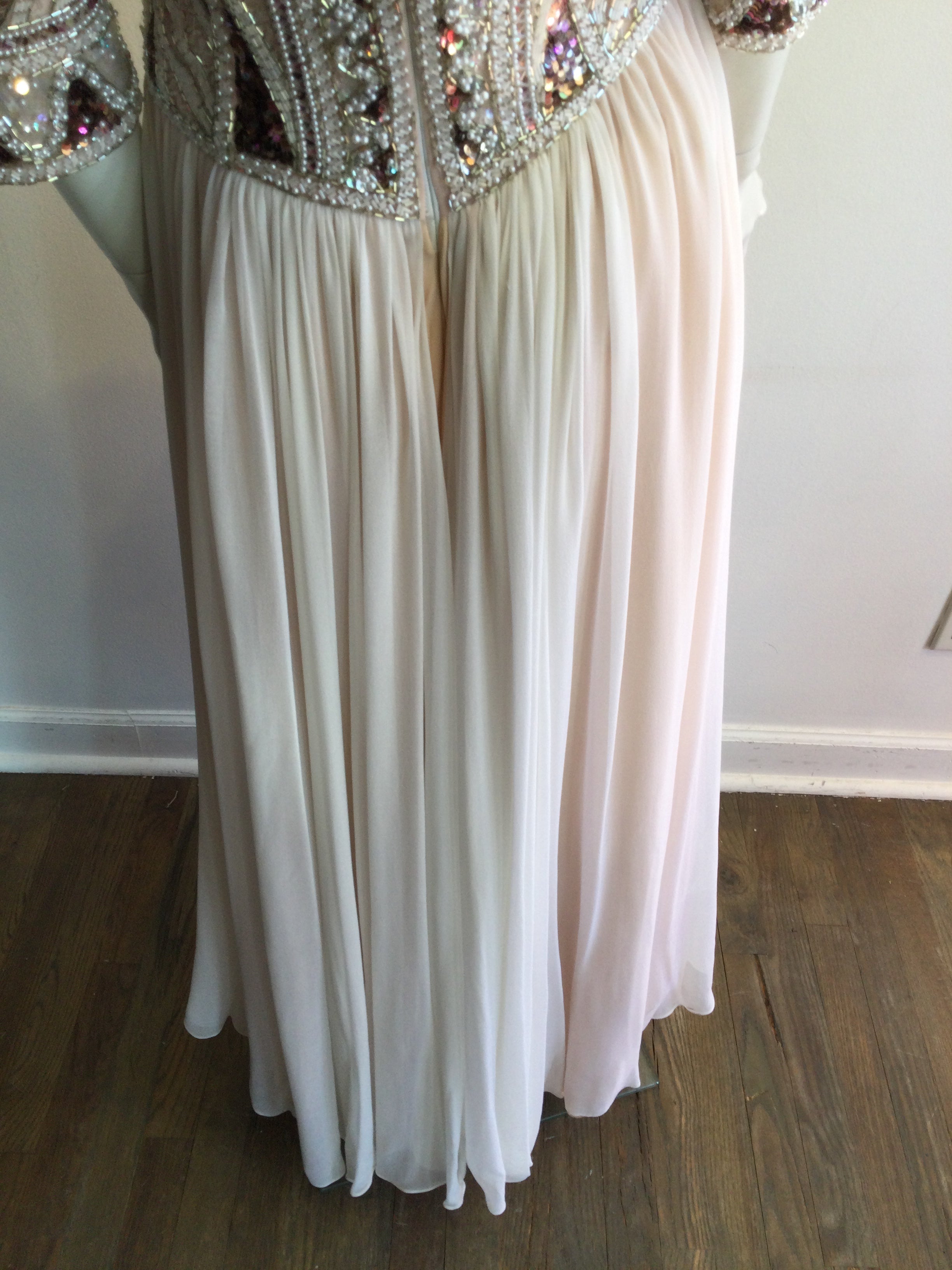 1980’s Bob Mackie Blush Chiffon Beaded Top Evening Gown