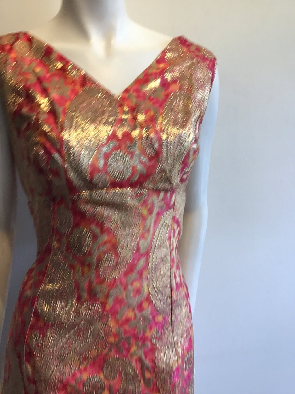 1960’s Pink and Gold Lamé Evening Gown Size 12