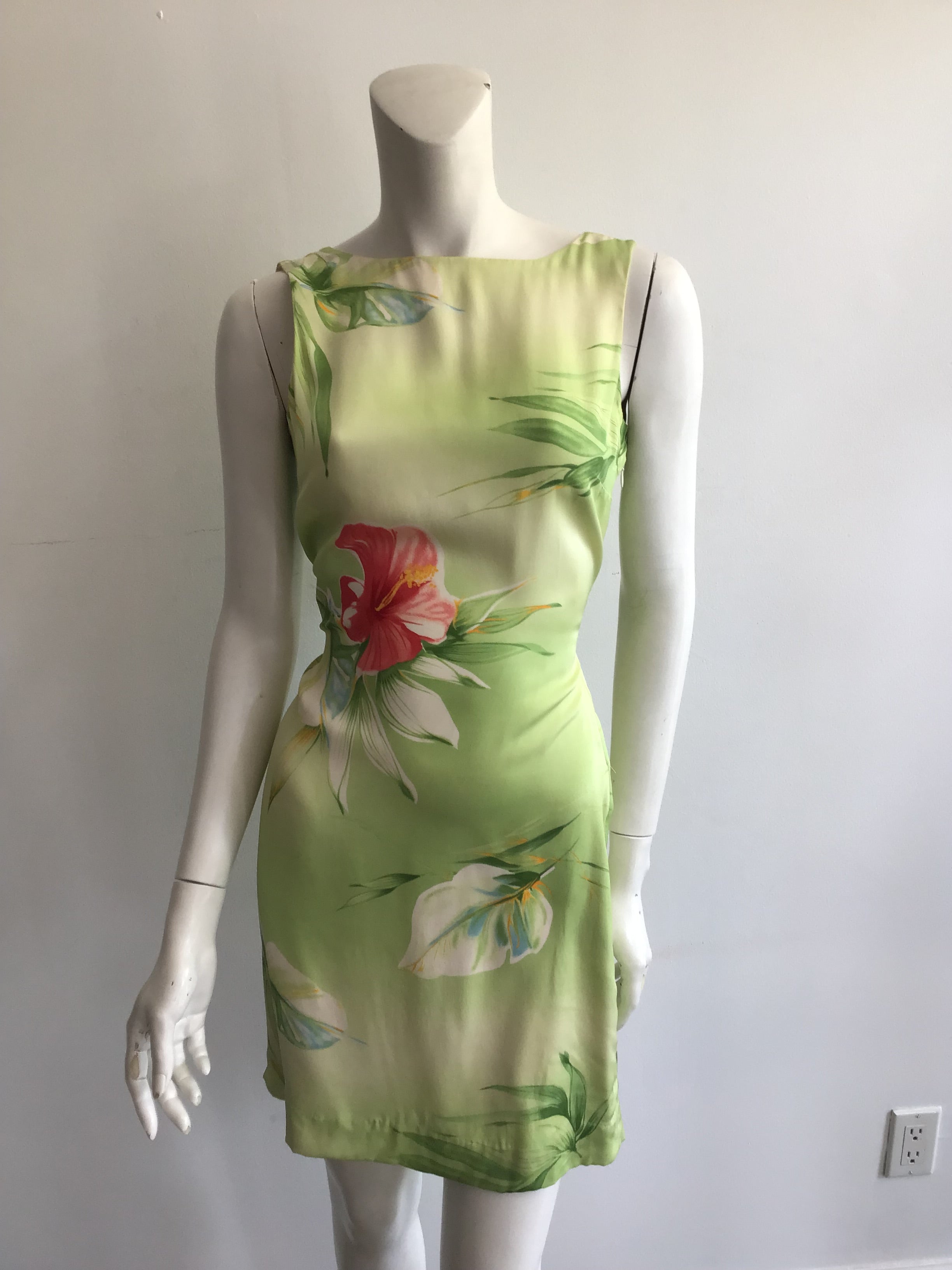 2000s Silk Green and Pink Tommy Bahama Dress Size 8