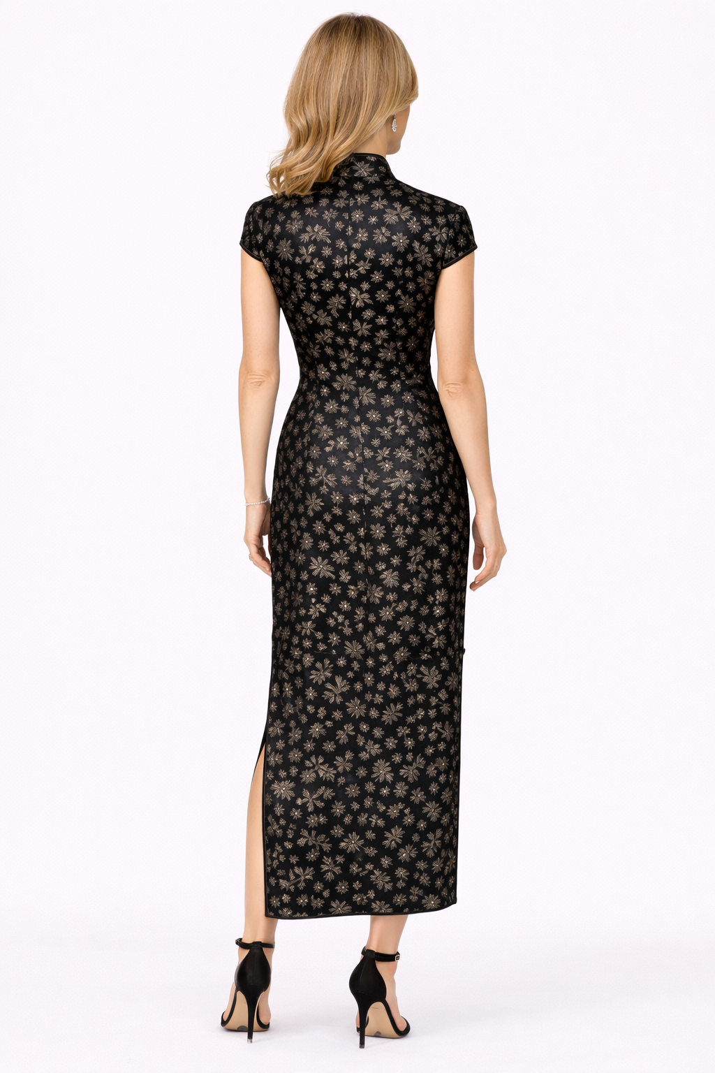 1950's Chinese Silk Black and Gold Brocade Dress-size 6/8