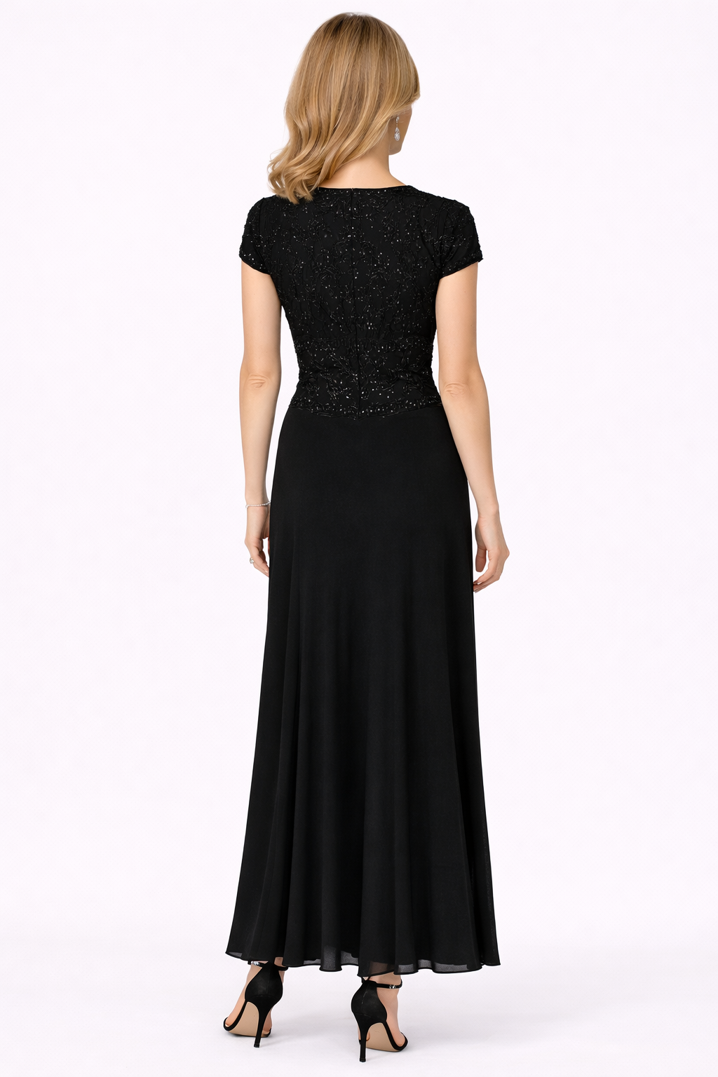 Ceil Chapman 1940's Black Rayon Crepe  Beaded Evening Gown size 6/7