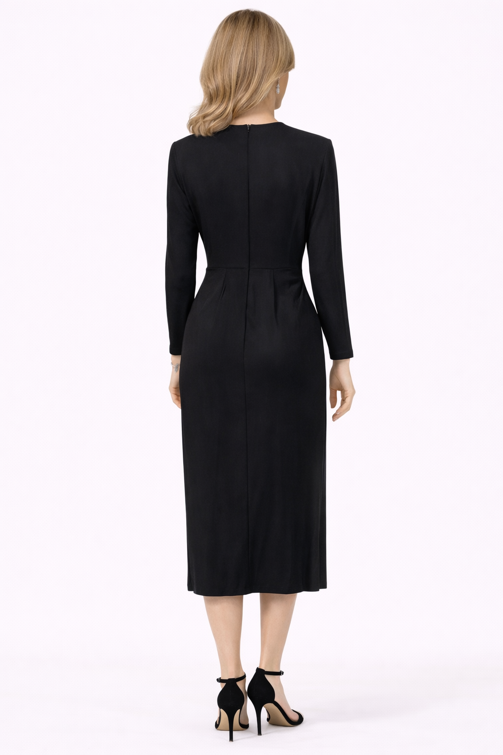 Emile 1940's Black Ruched Midi Dress
