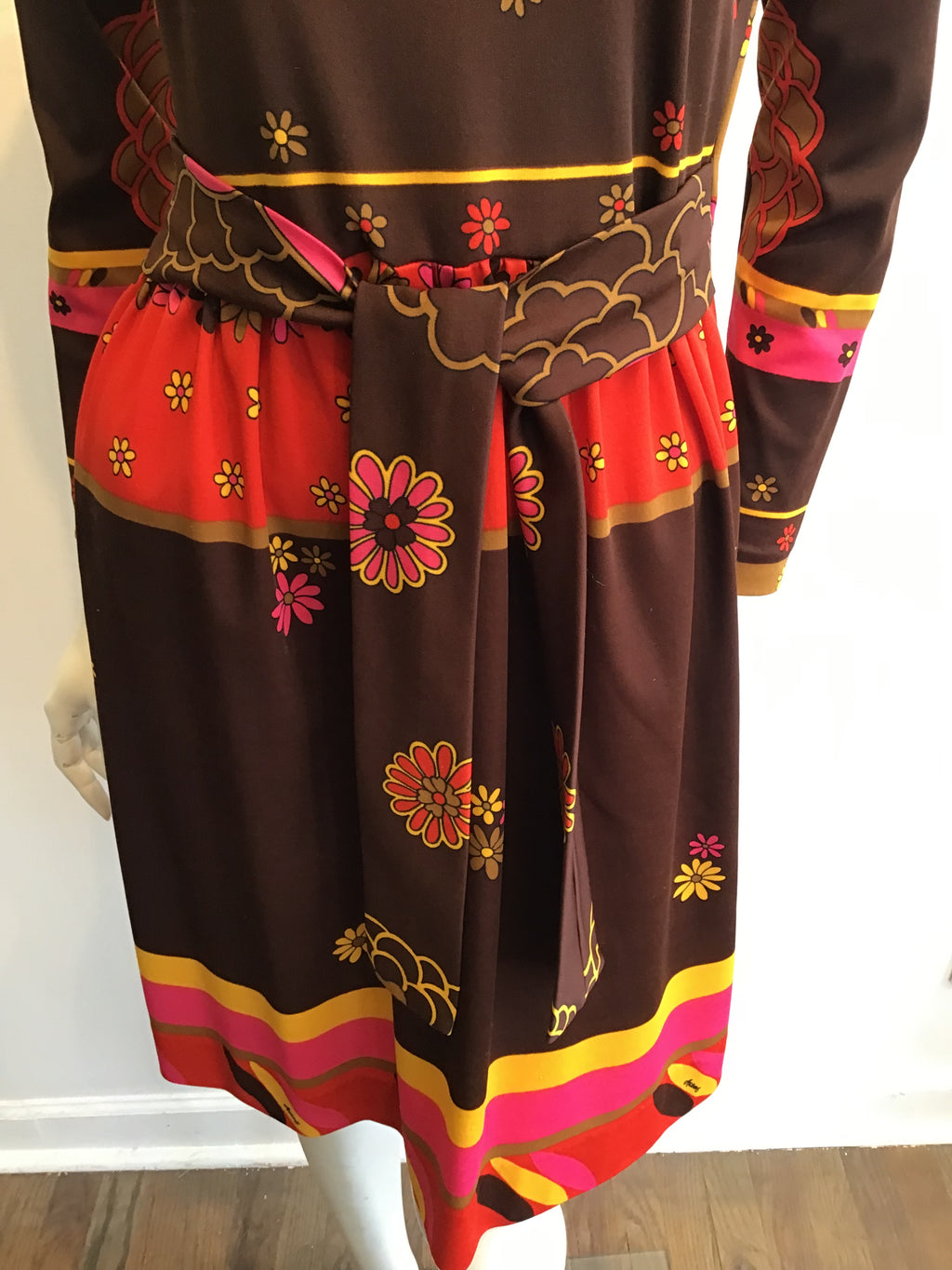 1970s Artemis Polyester Blend Brown Multicolor Dress Size 10