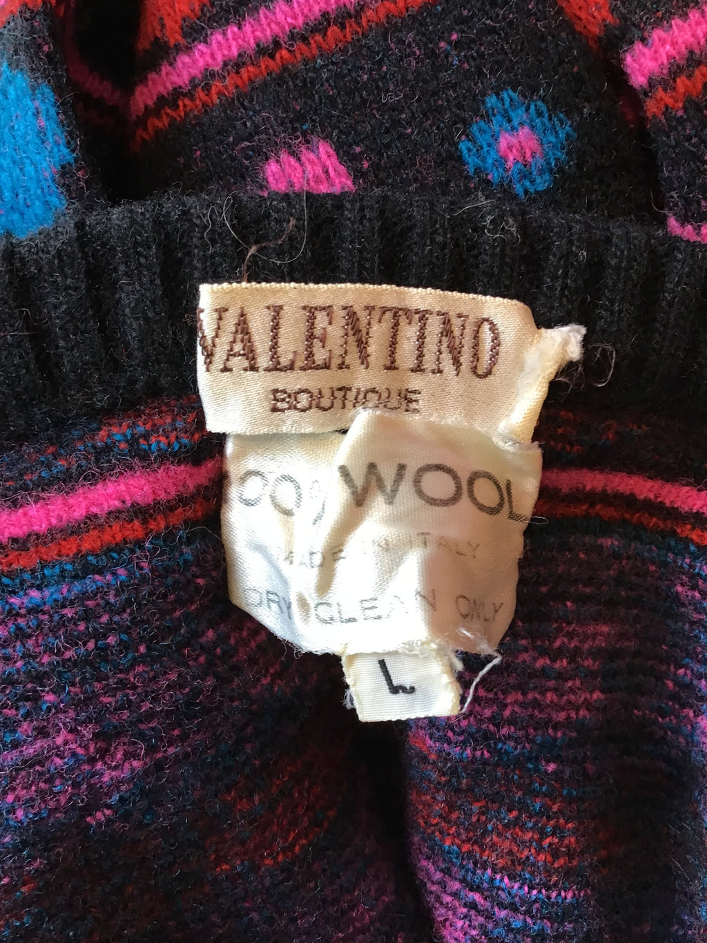 1970’s Valentino Blue, Pink and Black Wool Sweater Size 6