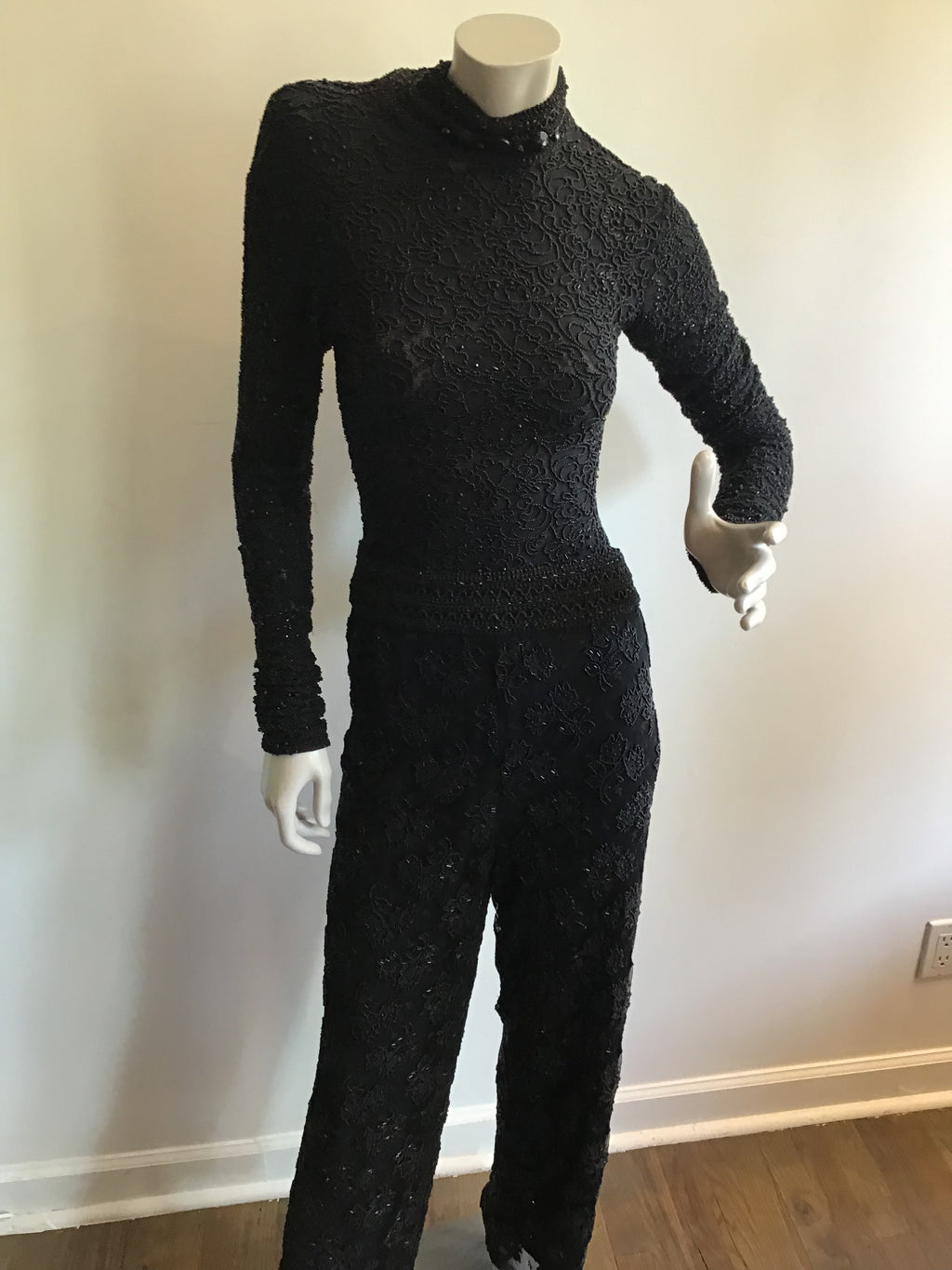 1980's Giorgio di Saint Angelo  Black Beaded Unitard and Pants Size 6/8