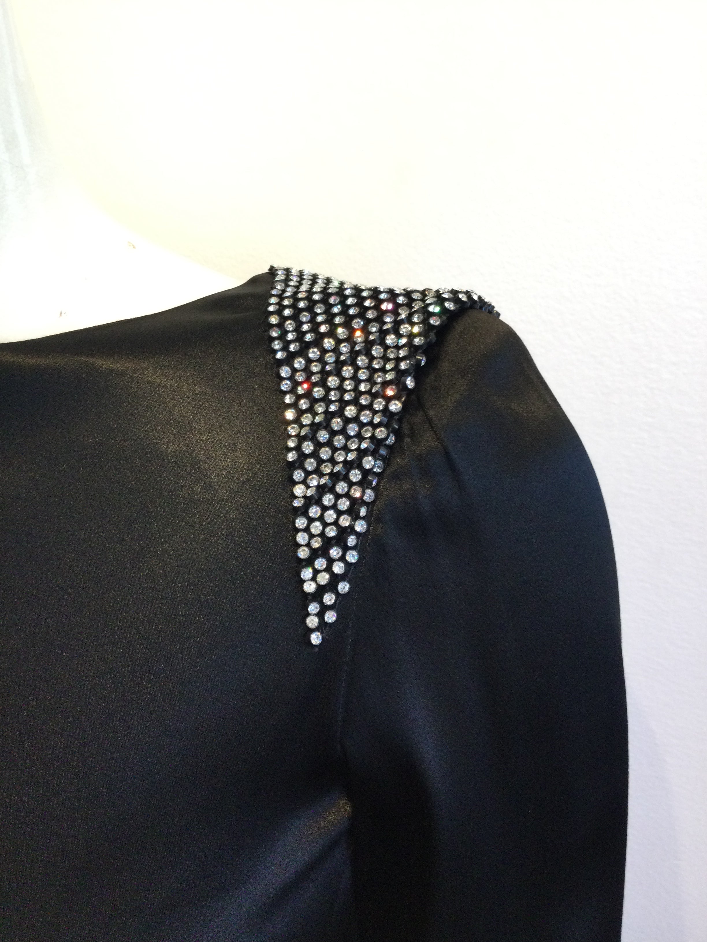 1980s Albert Nippon Black Silk Satin Cocktail Dress Size 6