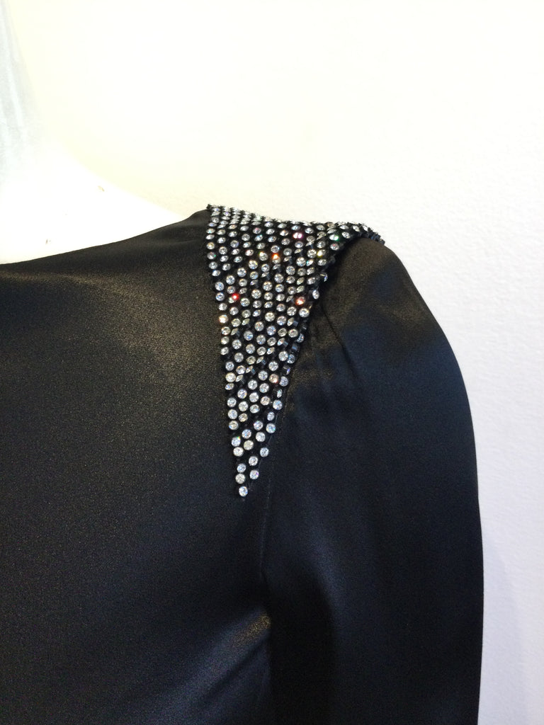 1980s Albert Nippon Black Silk Satin Cocktail Dress Size 6