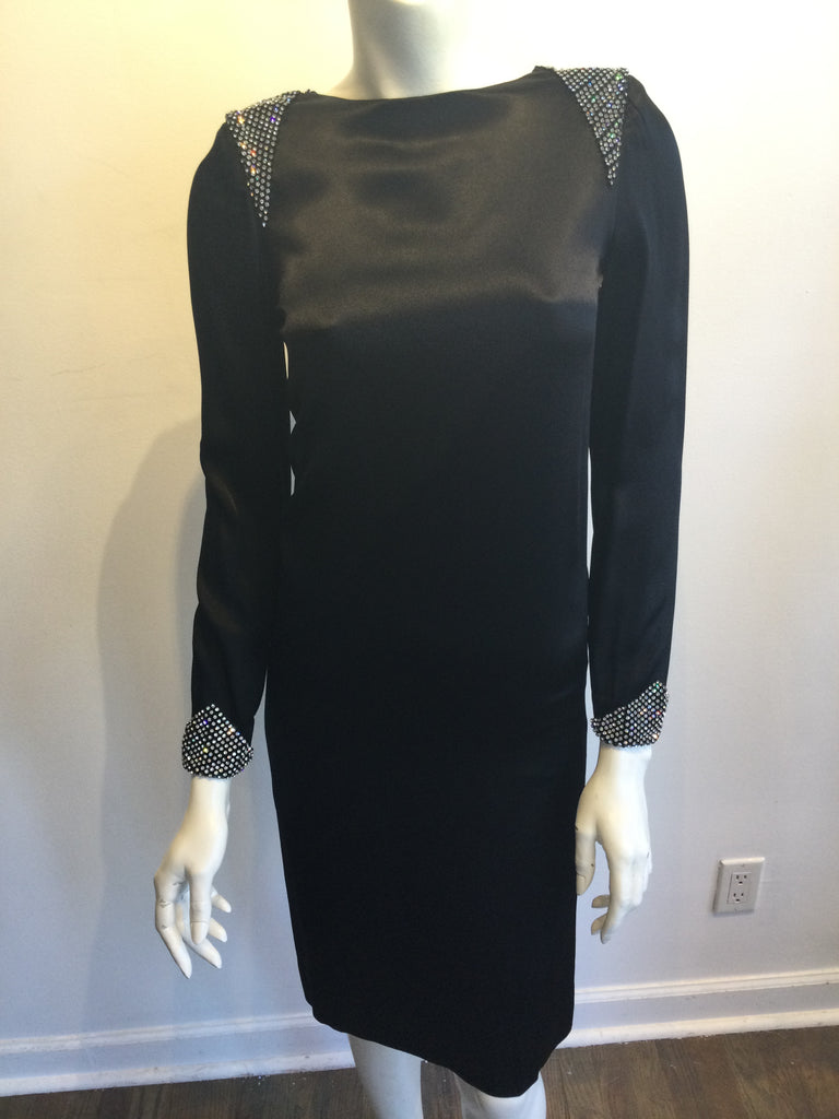 1980s Albert Nippon Black Silk Satin Cocktail Dress Size 6