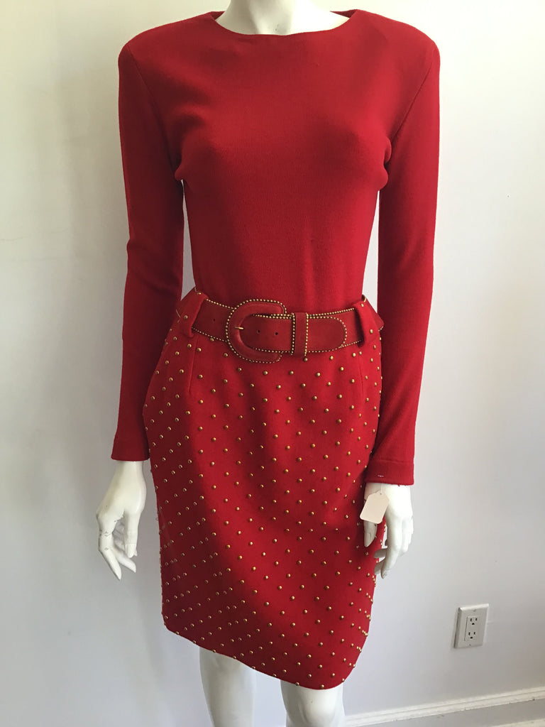 1980's Red Cashmere/wool Blend Anne Klein 3 Piece Ensemble Size 6