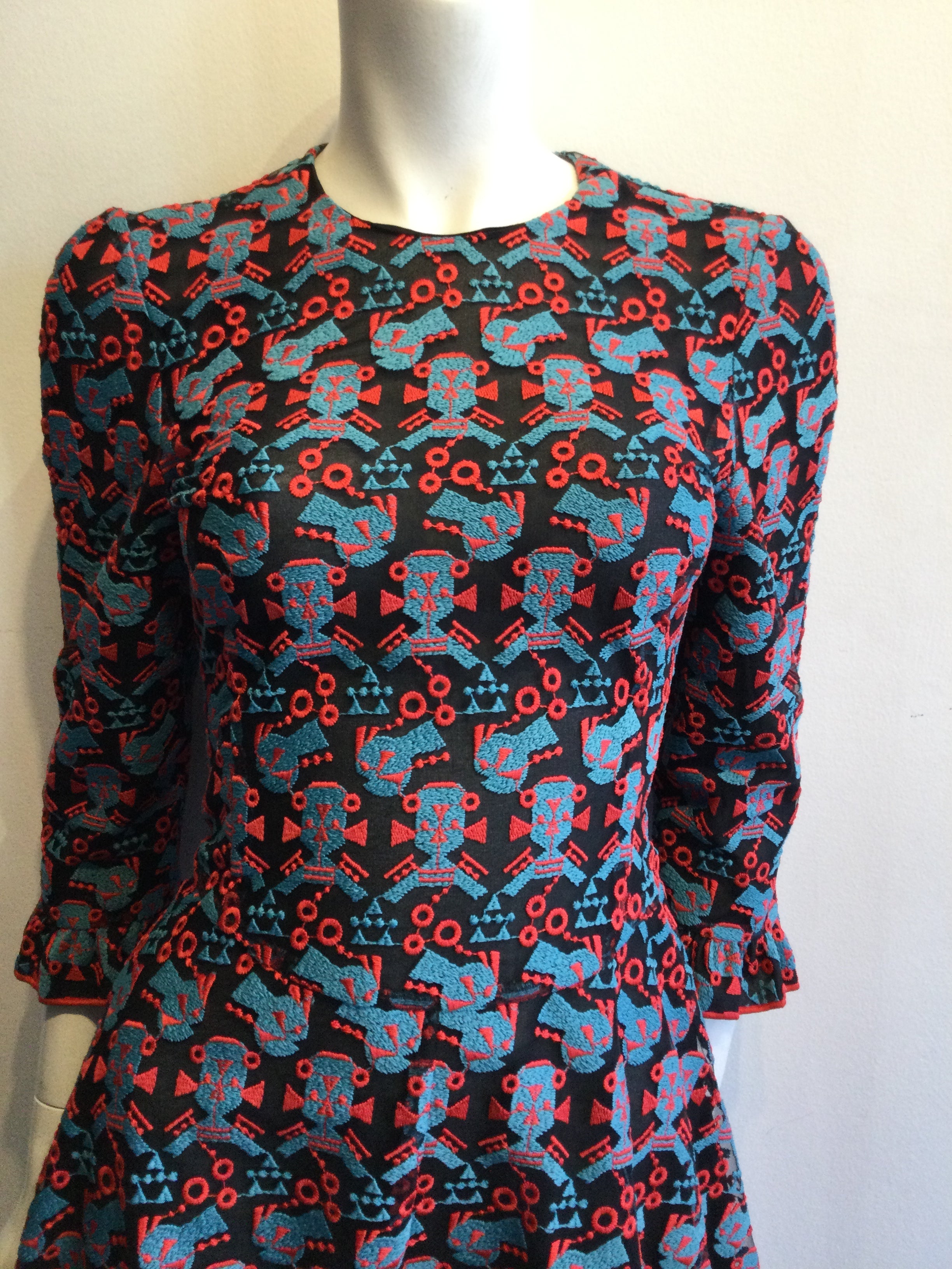 2000’s Armani Red and blue Embroidered Net Dress Size 8