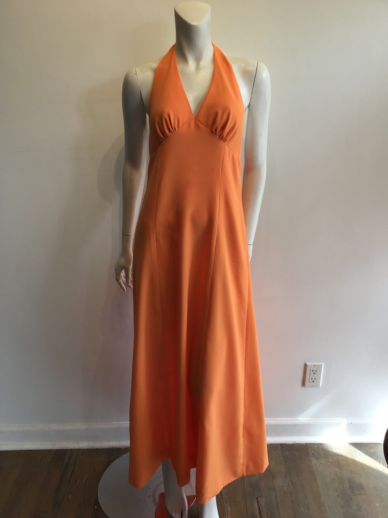 1970s Peach Polyester Halter Dress Size 8