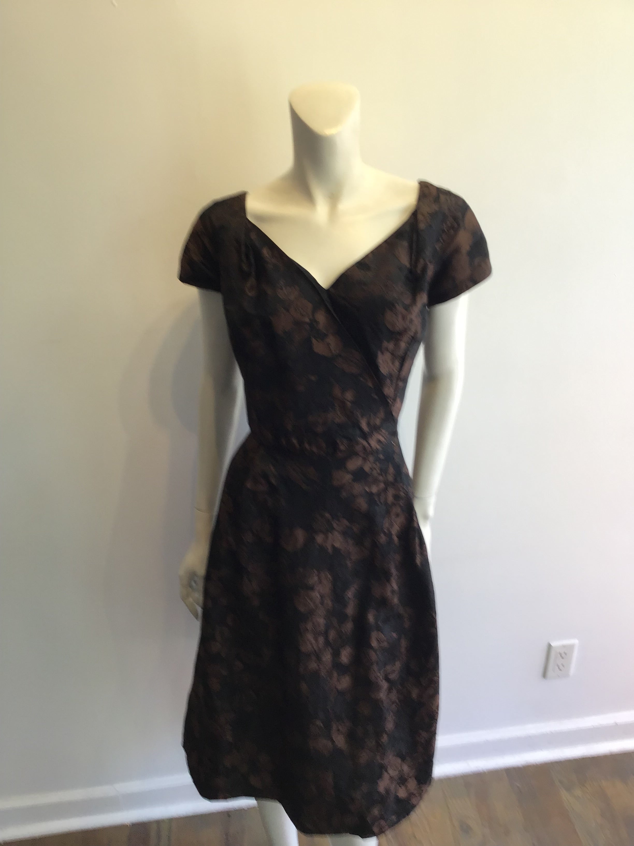 1950’s Brown /Black Silk Day Dress Size 6
