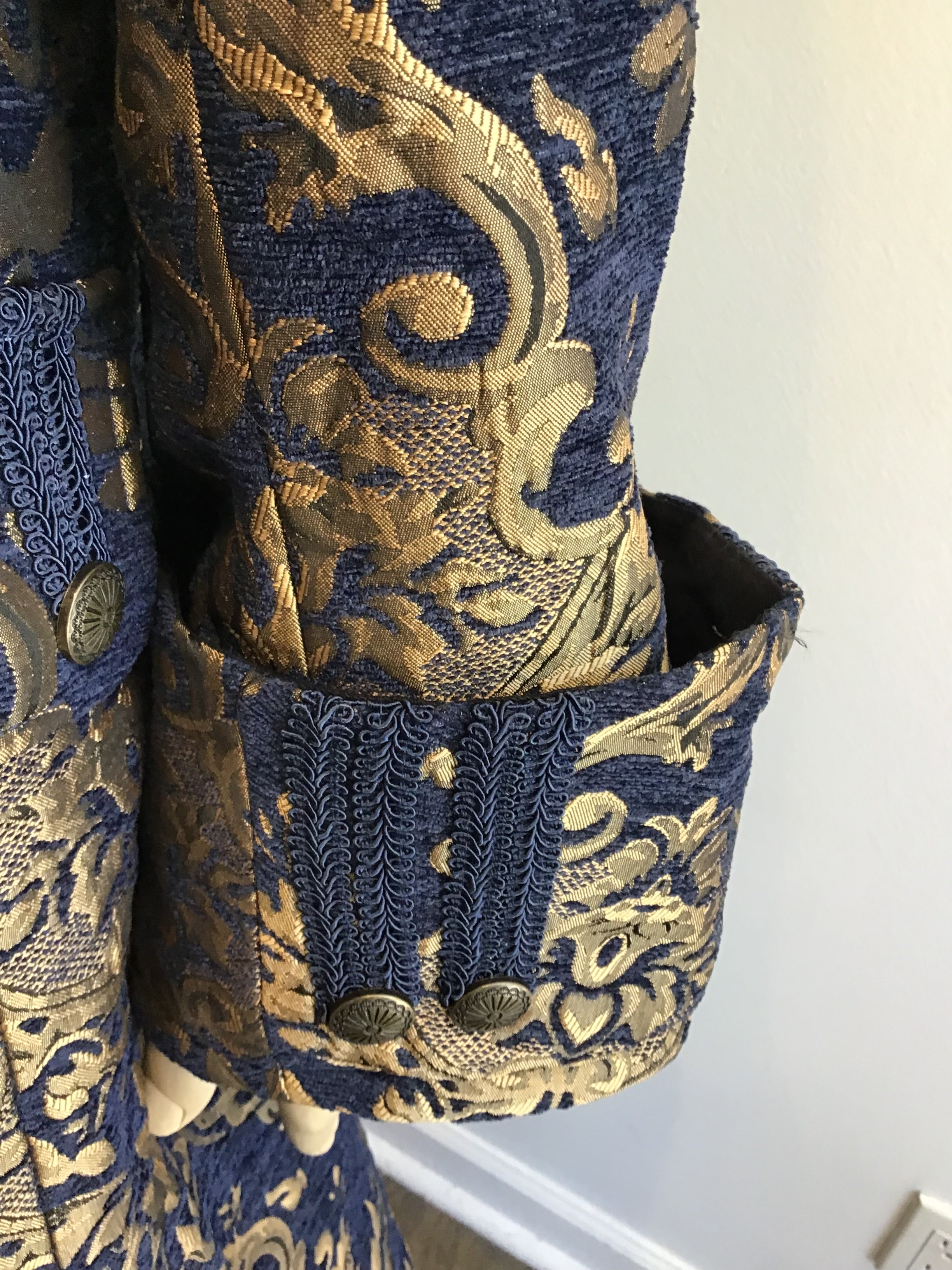Brocade Military Style Frock Coat-Blue and Gold Men's Costume