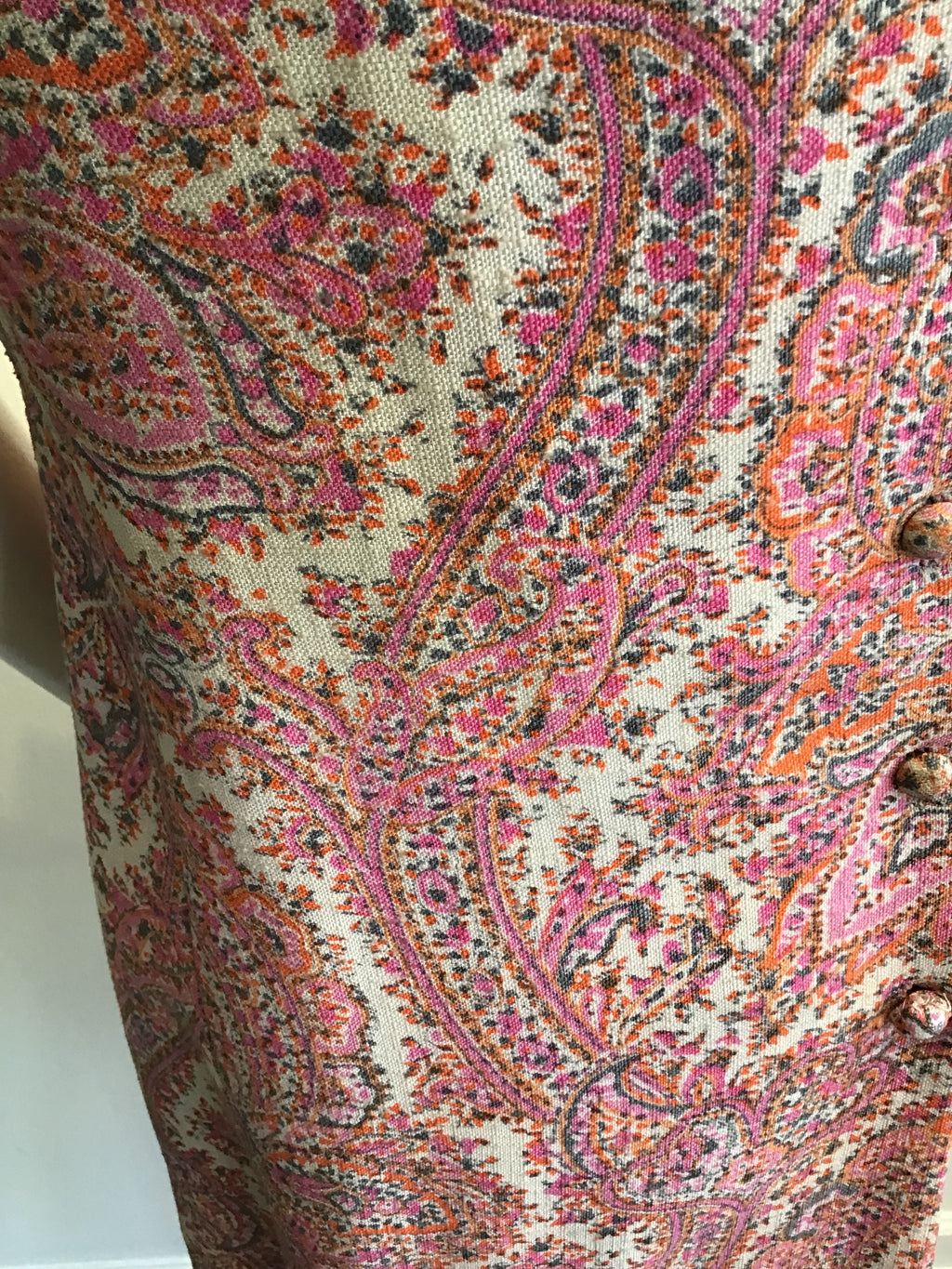1960s Cotton Blend Pink Paisley Shift Dress Size 4