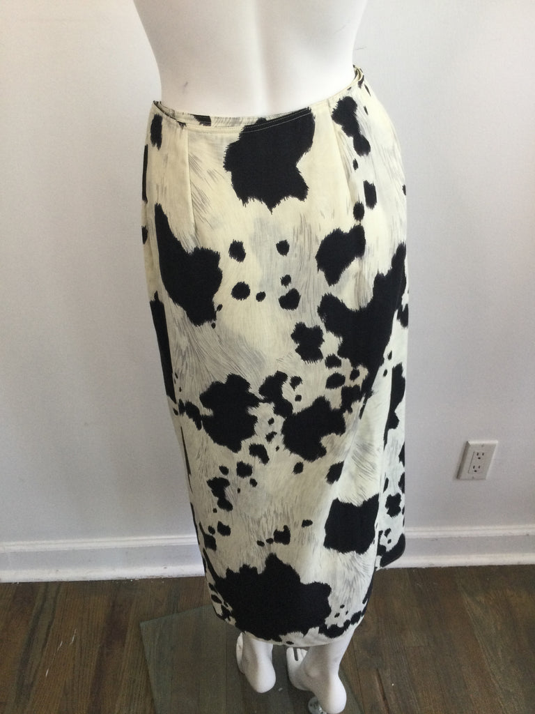 1980s Anne Klein Cotton Black and White Cow Print Size 10