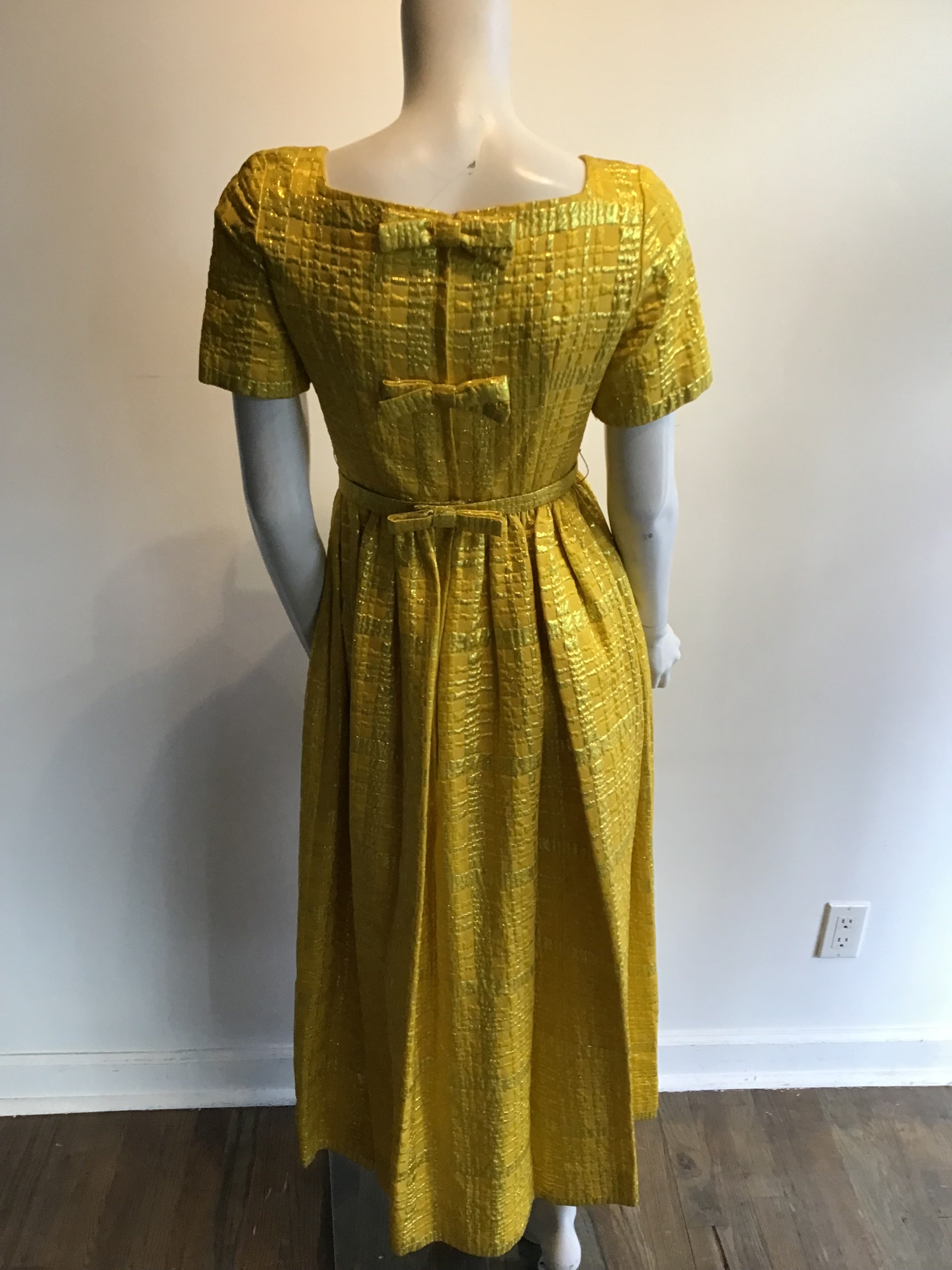 1960’s Malouf Yellow Silk Lamé Evening Dress Size 6